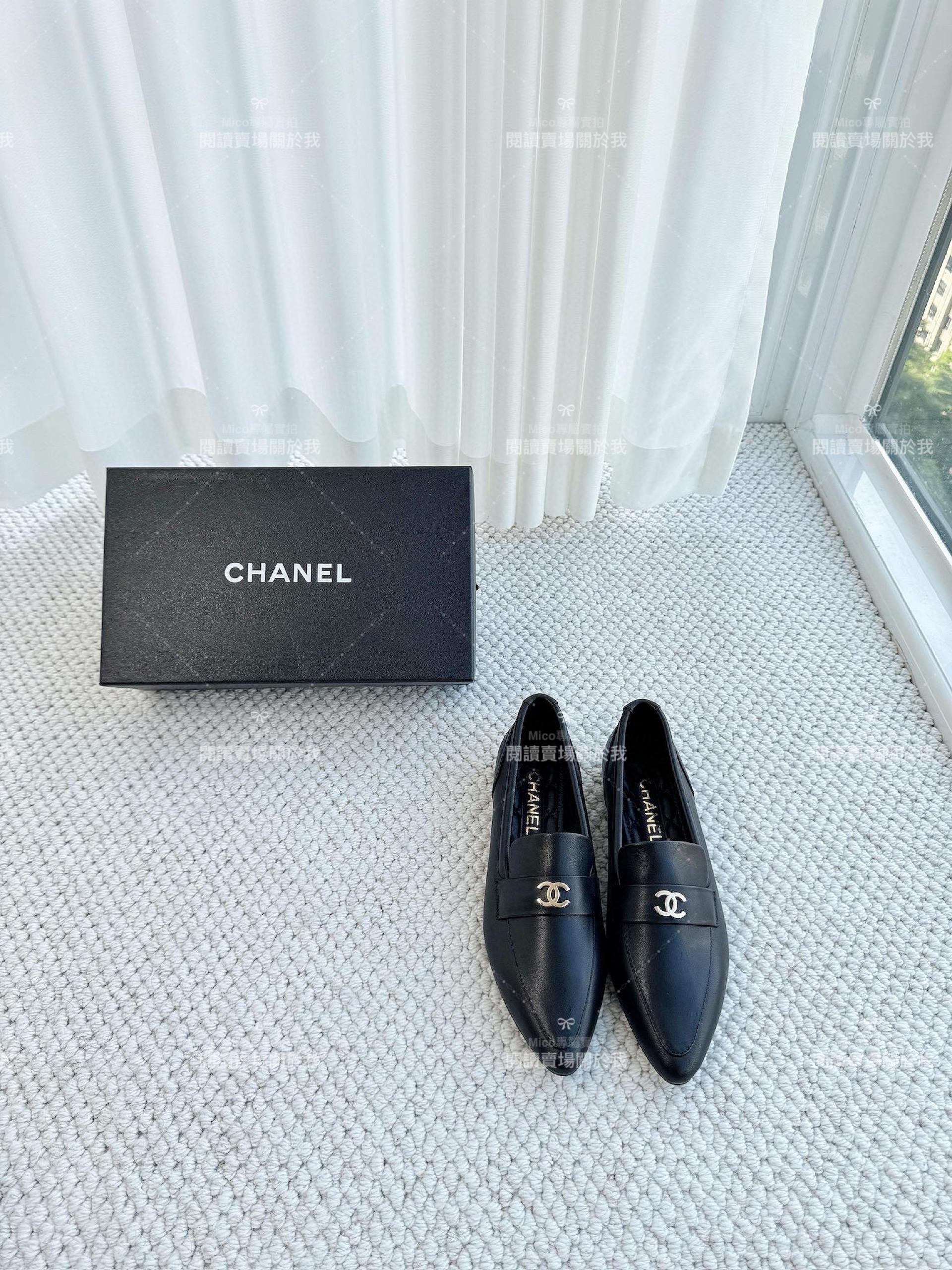 CHANEL 23s 小牛皮黑色 尖頭平底樂福鞋 平底鞋 35-39