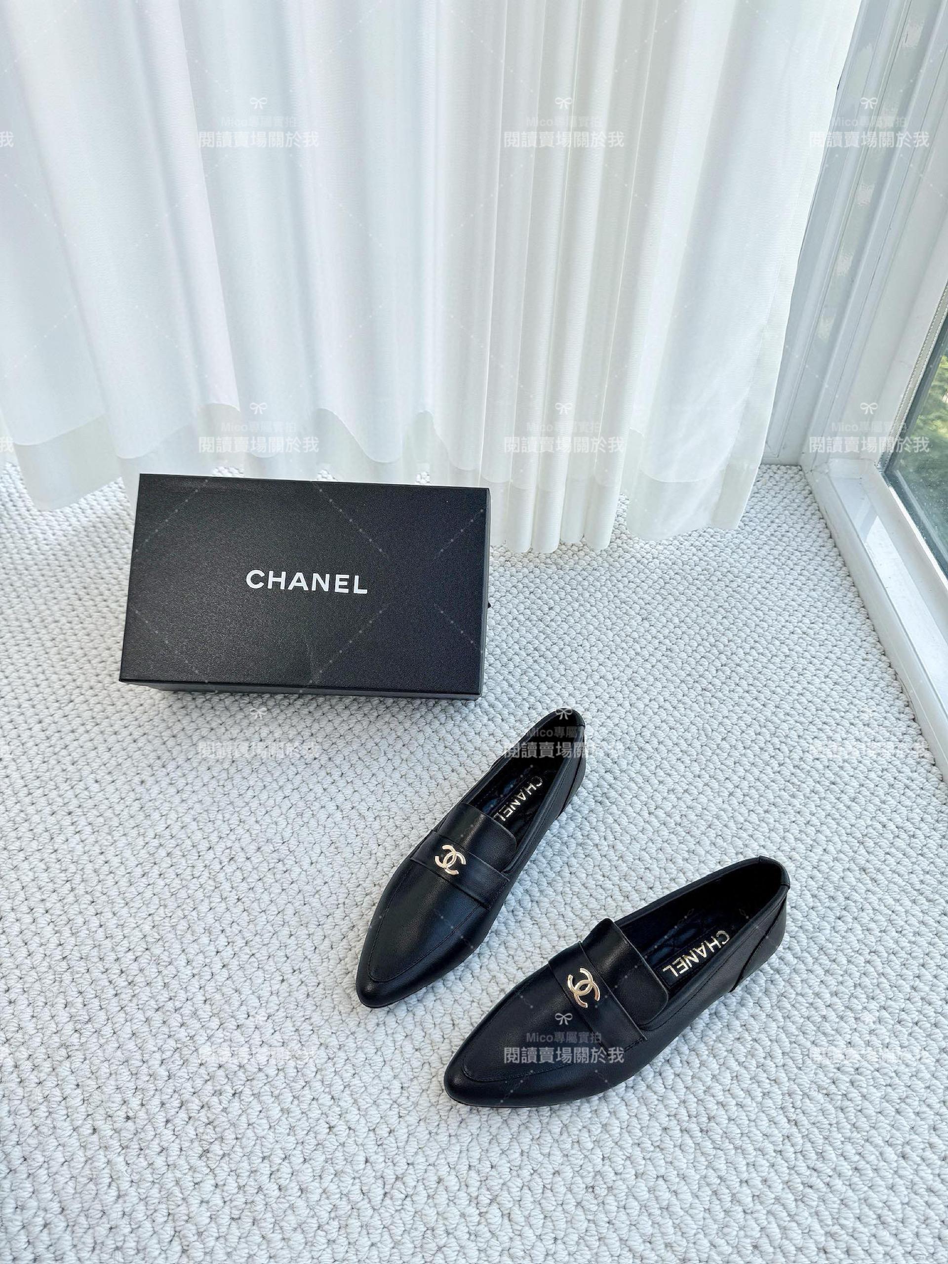 CHANEL 23s 小牛皮黑色 尖頭平底樂福鞋 平底鞋 35-39