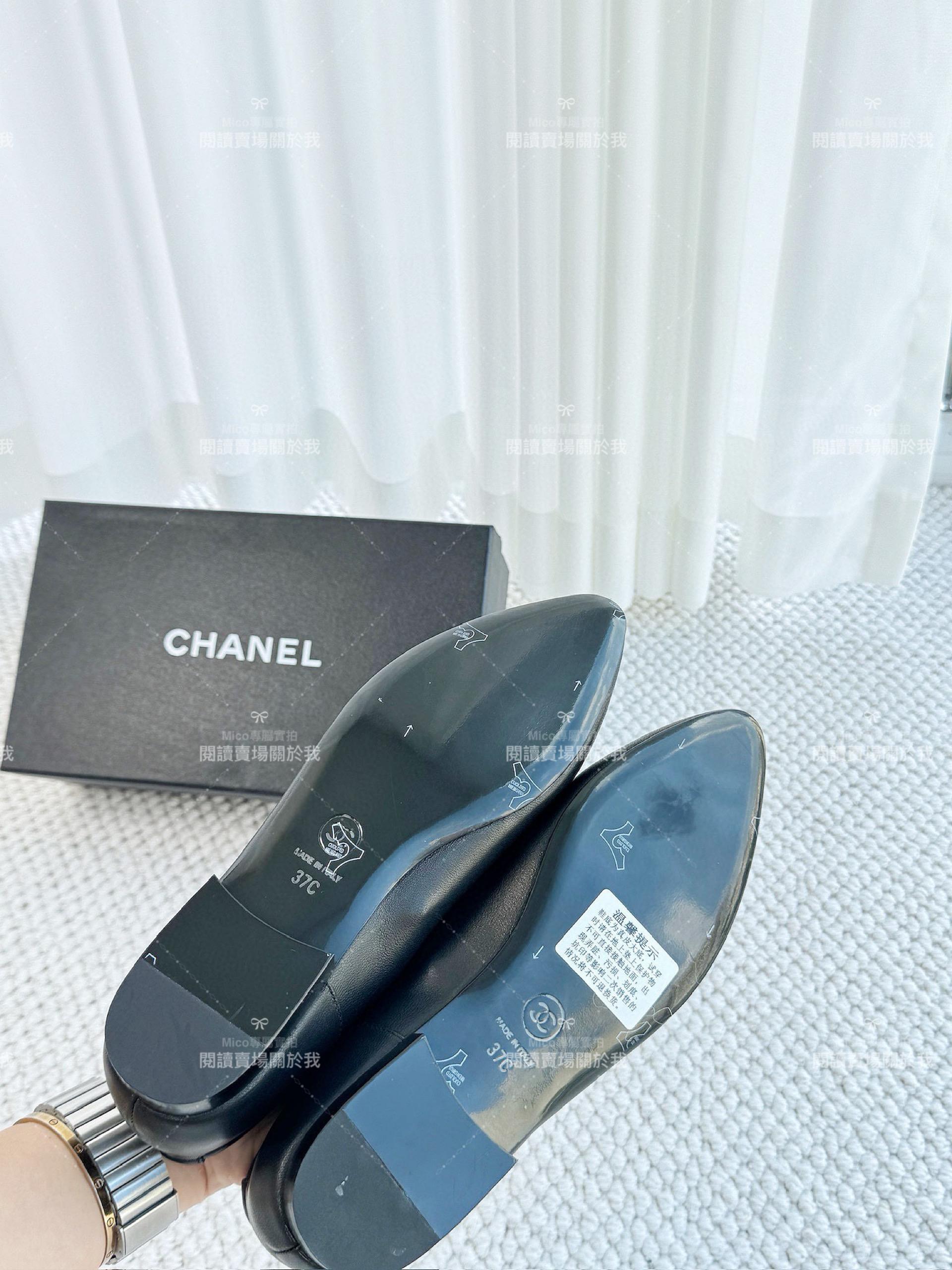 CHANEL 23s 小牛皮黑色 尖頭平底樂福鞋 平底鞋 35-39