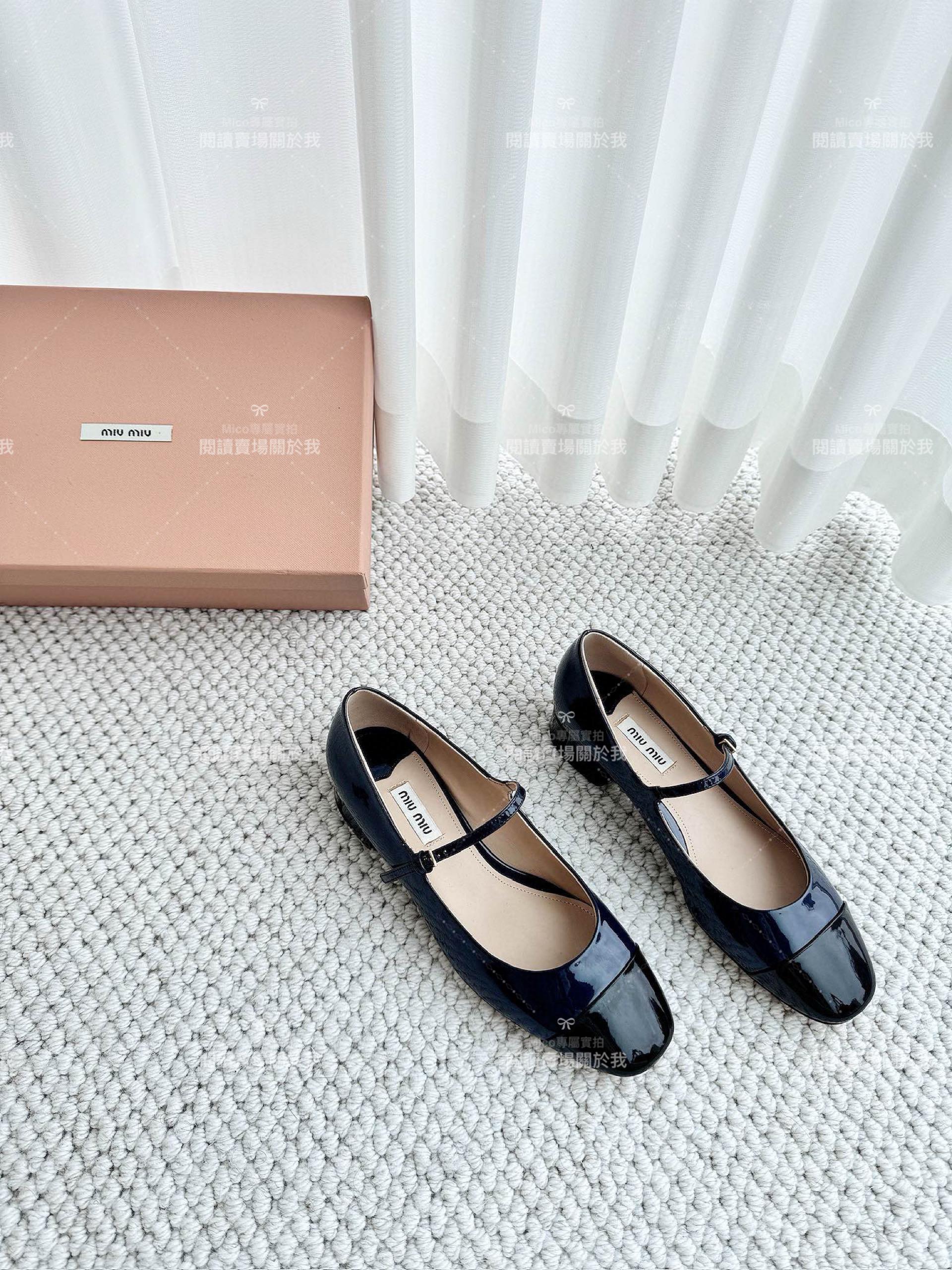 Miumiu 早秋新品 深藍漆皮 圓頭平底瑪莉珍娃娃鞋 四個色 35-40