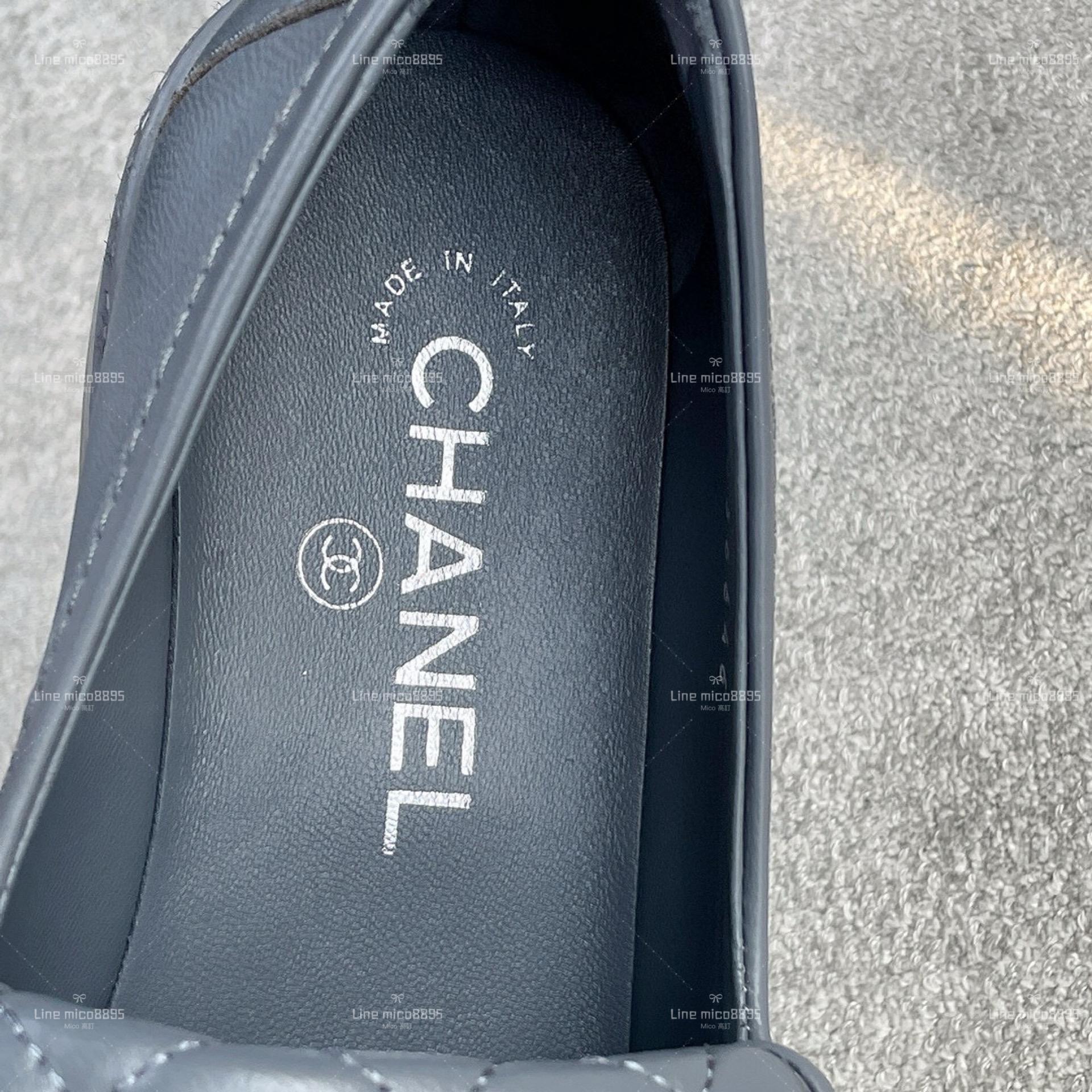 Chanel 經典書包釦 菱格樂福鞋 羊皮灰色 銀釦 35-40