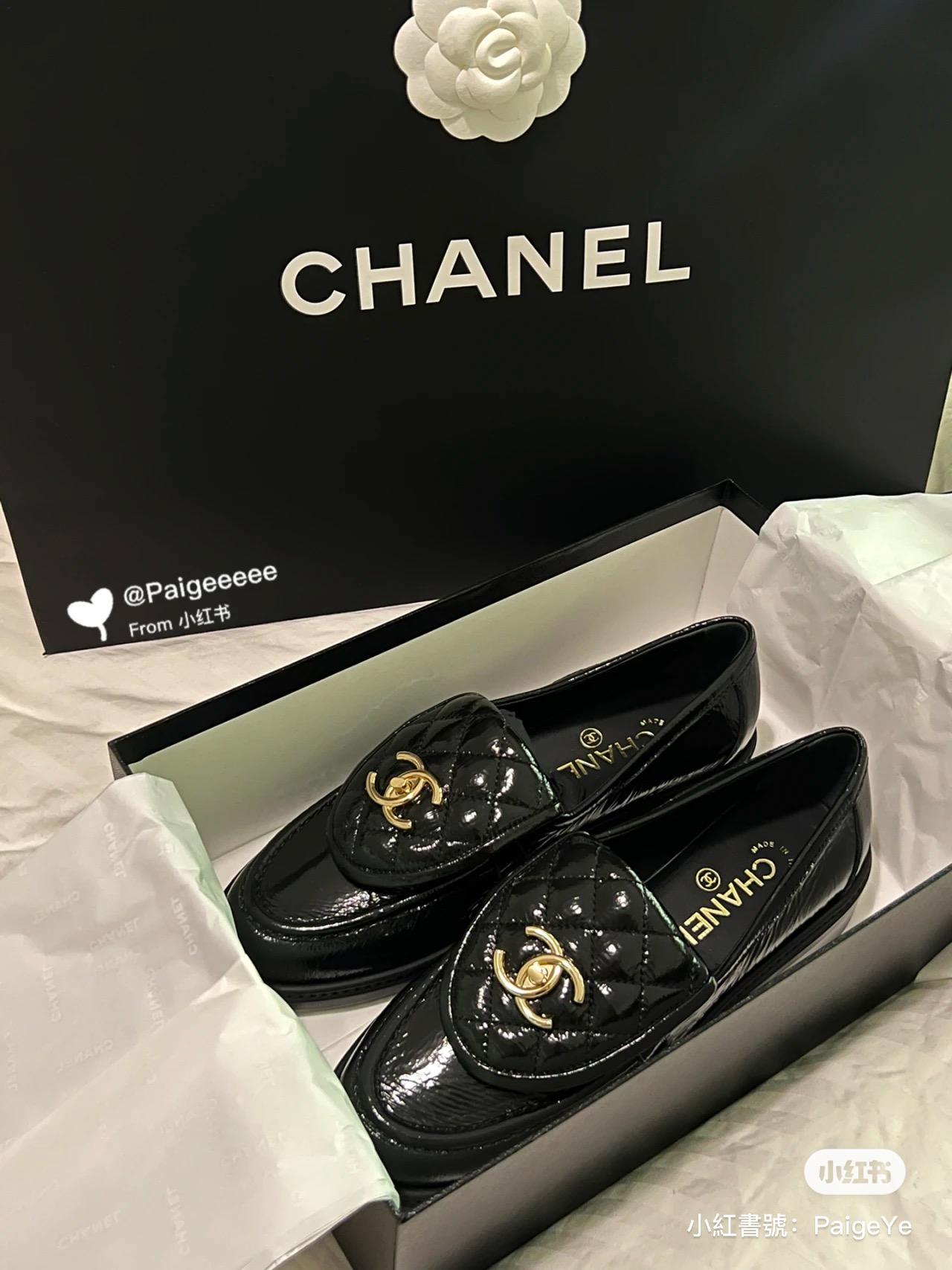 Chanel 經典書包釦 菱格樂福鞋 皺羊皮黑色 35-40
