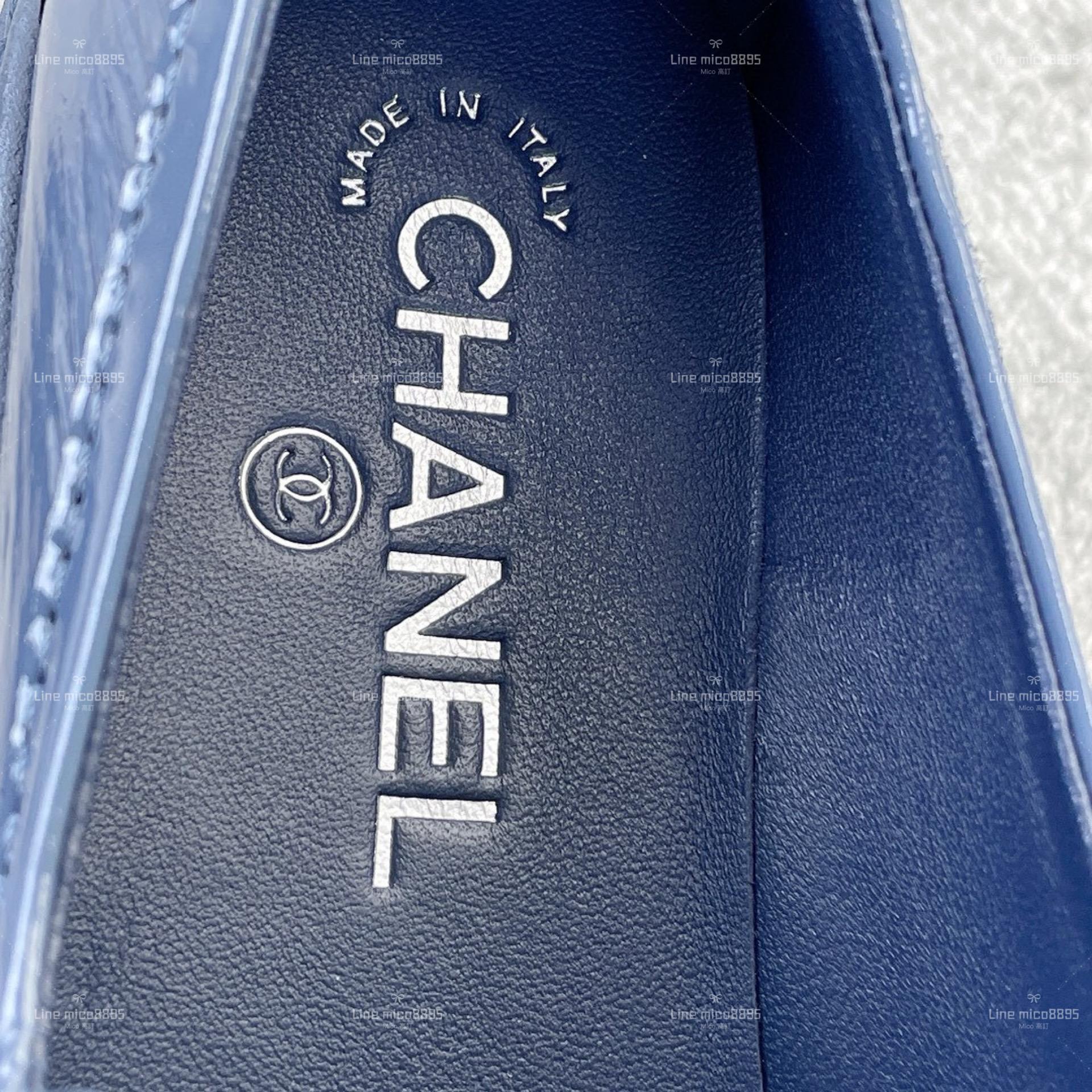 Chanel 經典書包釦 菱格樂福鞋 皺羊皮 土耳其藍色 銀釦 35-40