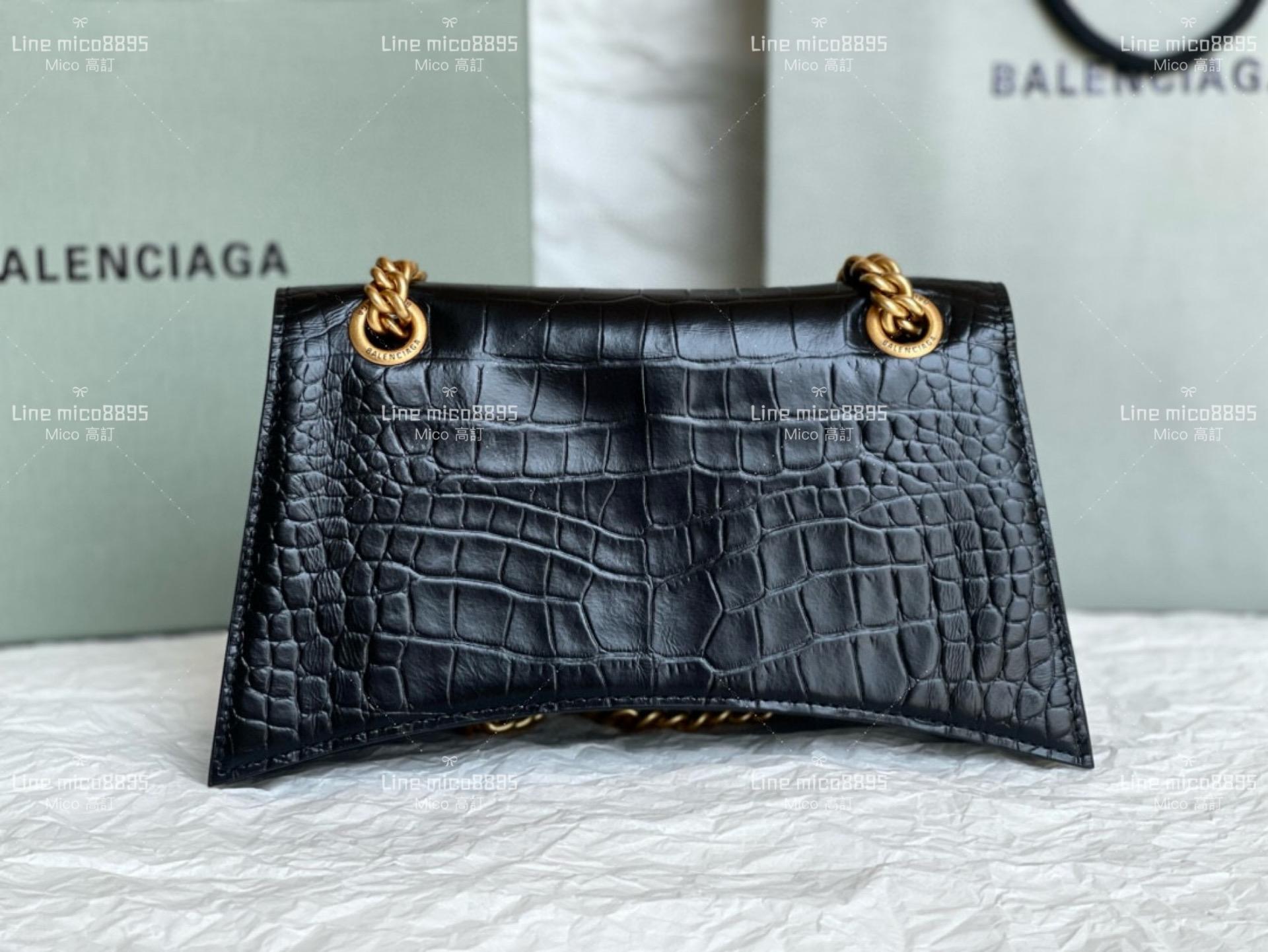 Balenciaga(巴黎世家) 小號鱷魚紋皮革/金釦 crush 沙漏包 25cm
