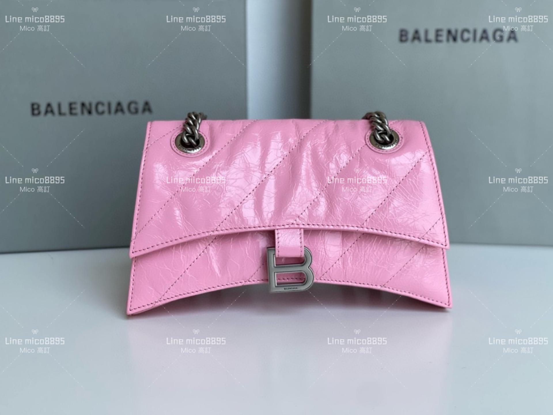 Balenciaga(巴黎世家) 小號/油蠟皮革 粉色 crush 沙漏包 25cm