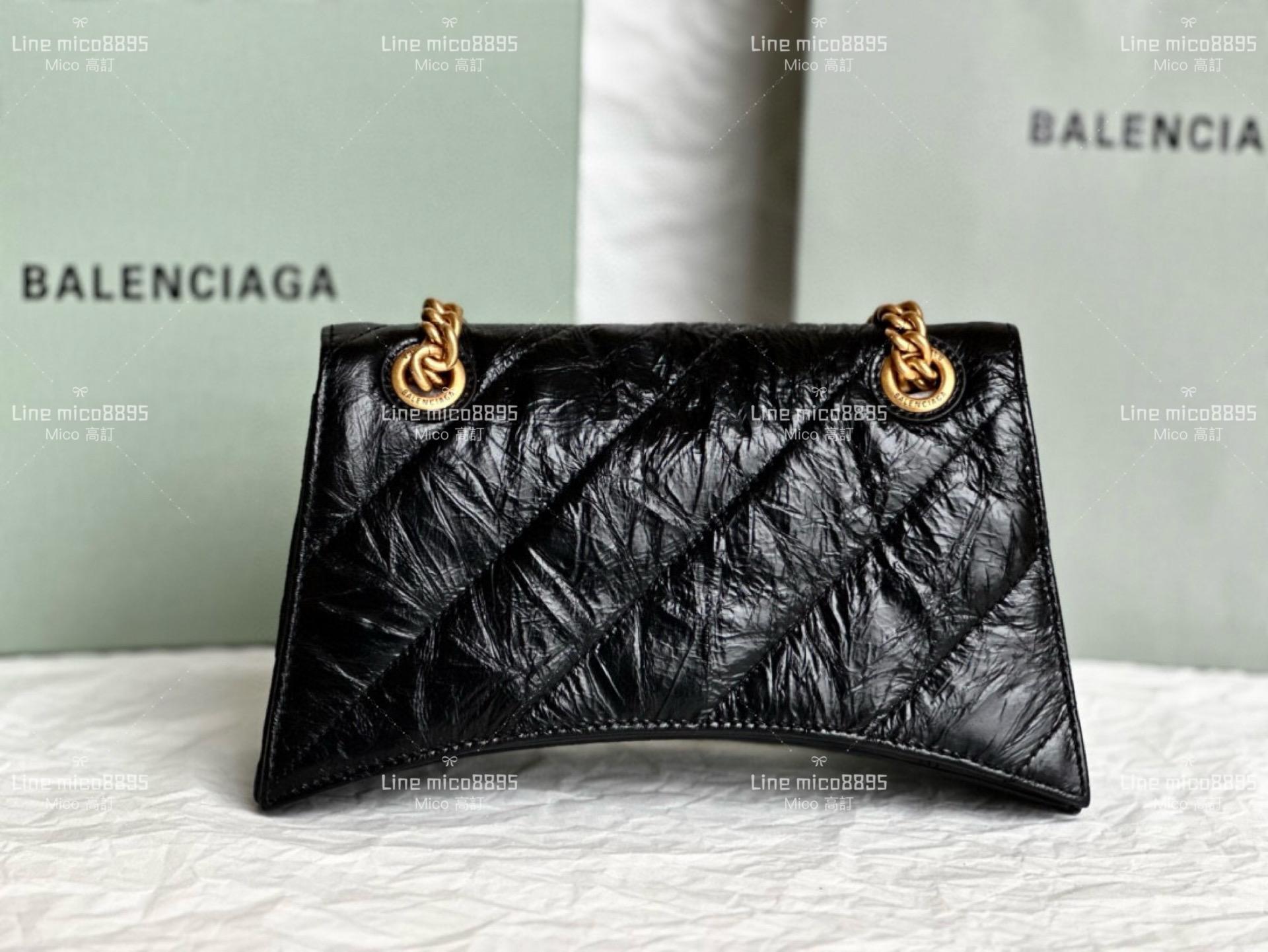 Balenciaga(巴黎世家) 小號黑色繡線/金釦 crush 沙漏包 25cm