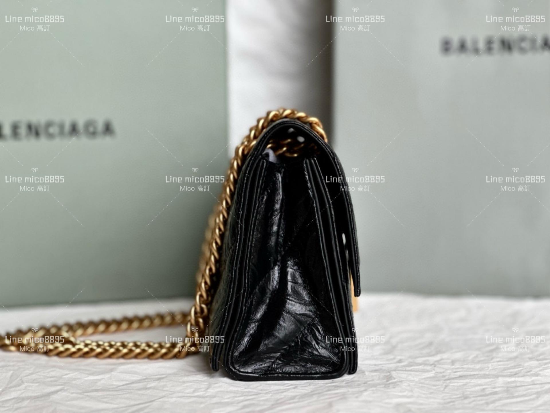 Balenciaga(巴黎世家) 小號黑色繡線/金釦 crush 沙漏包 25cm