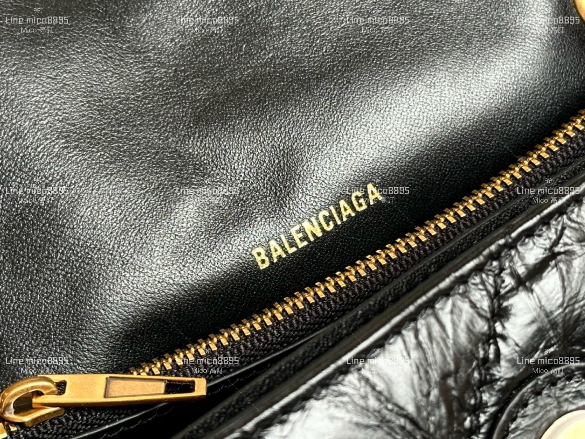 Balenciaga(巴黎世家) 小號黑色繡線/金釦 crush 沙漏包 25cm