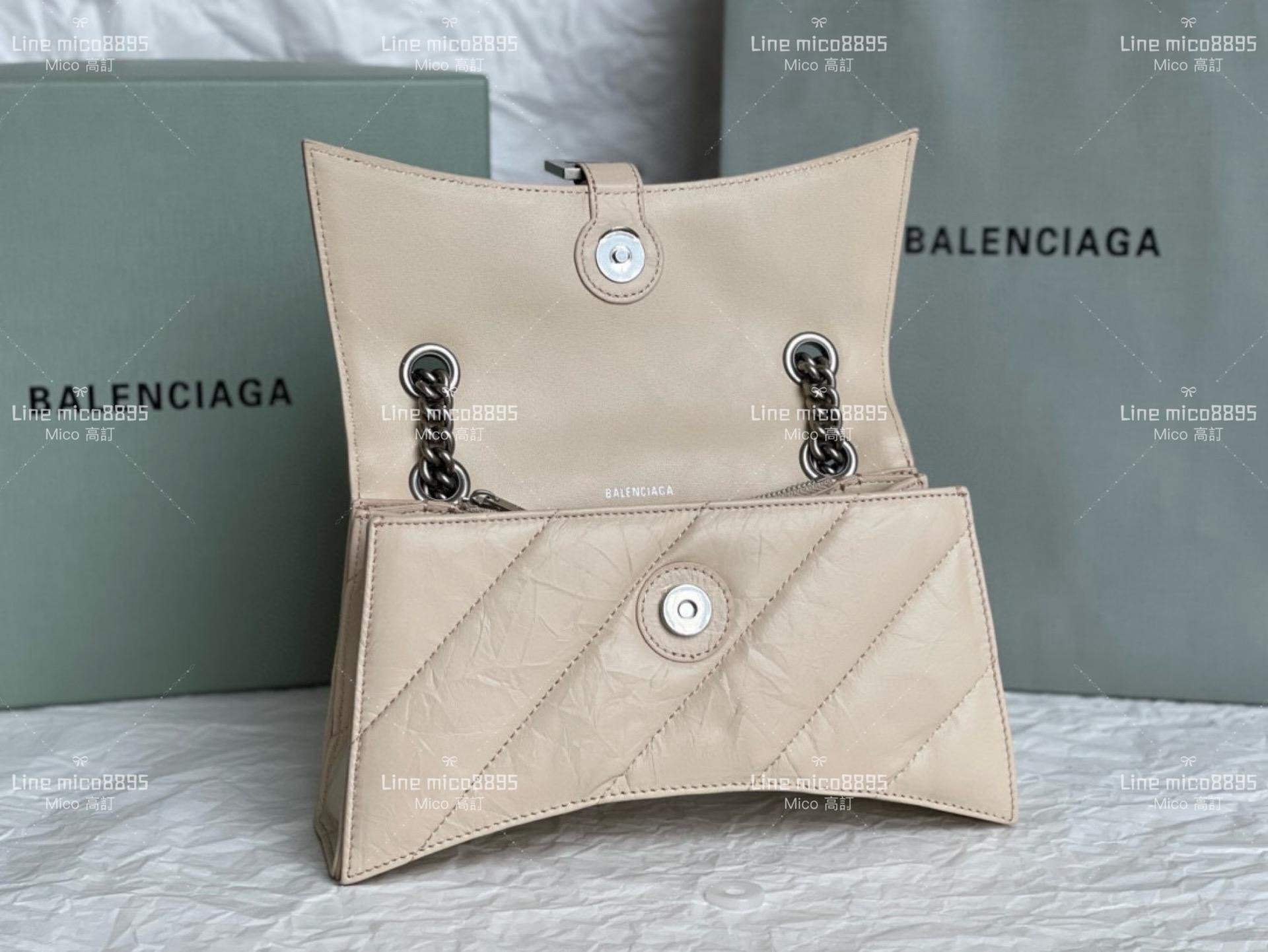 Balenciaga(巴黎世家) 小號奶茶色/銀釦 crush 沙漏包 25cm