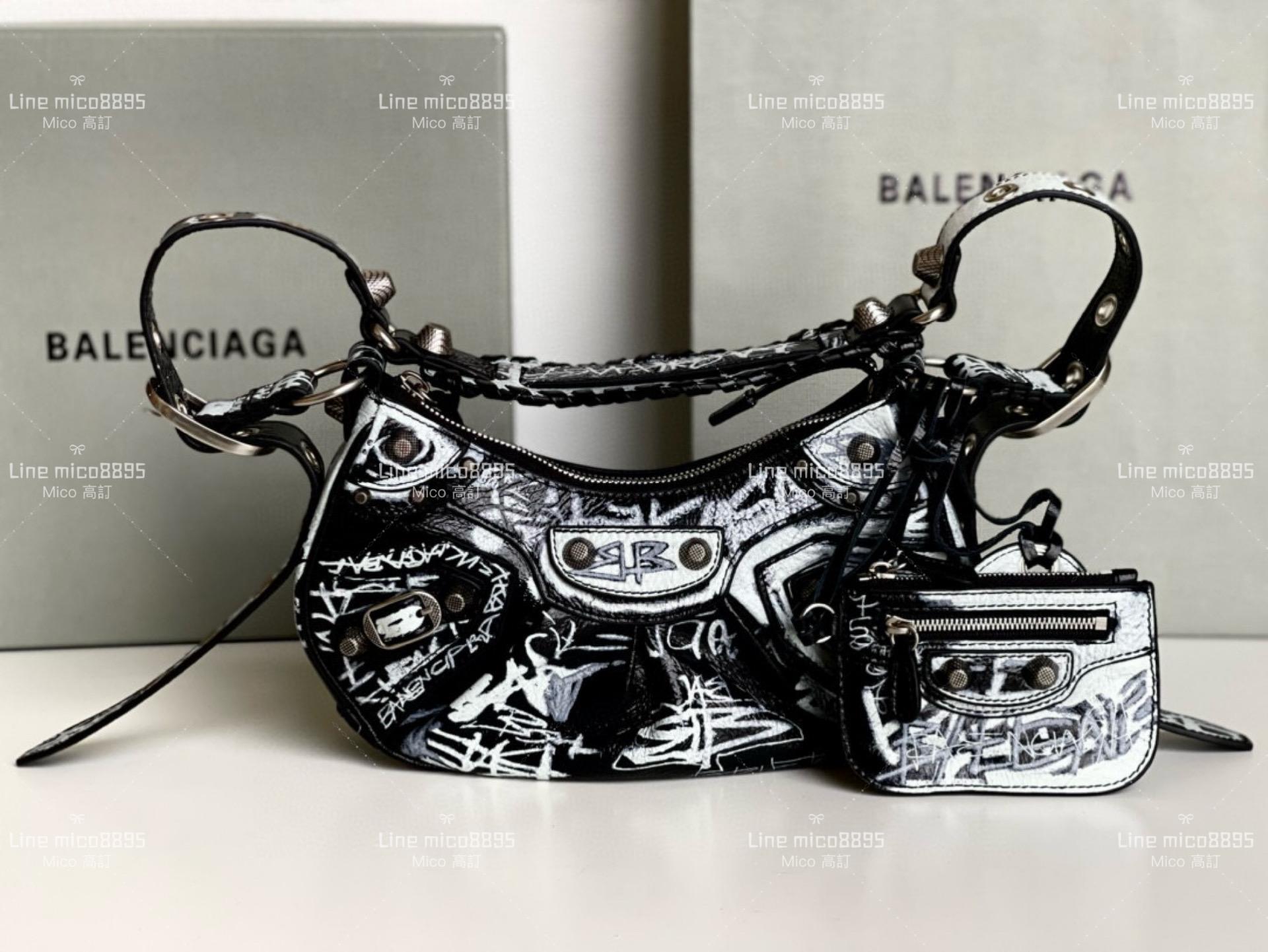 Balenciaga(巴黎世家) 黑色塗鴉款 26cm Le Cagole半月包/餃子包/機車包