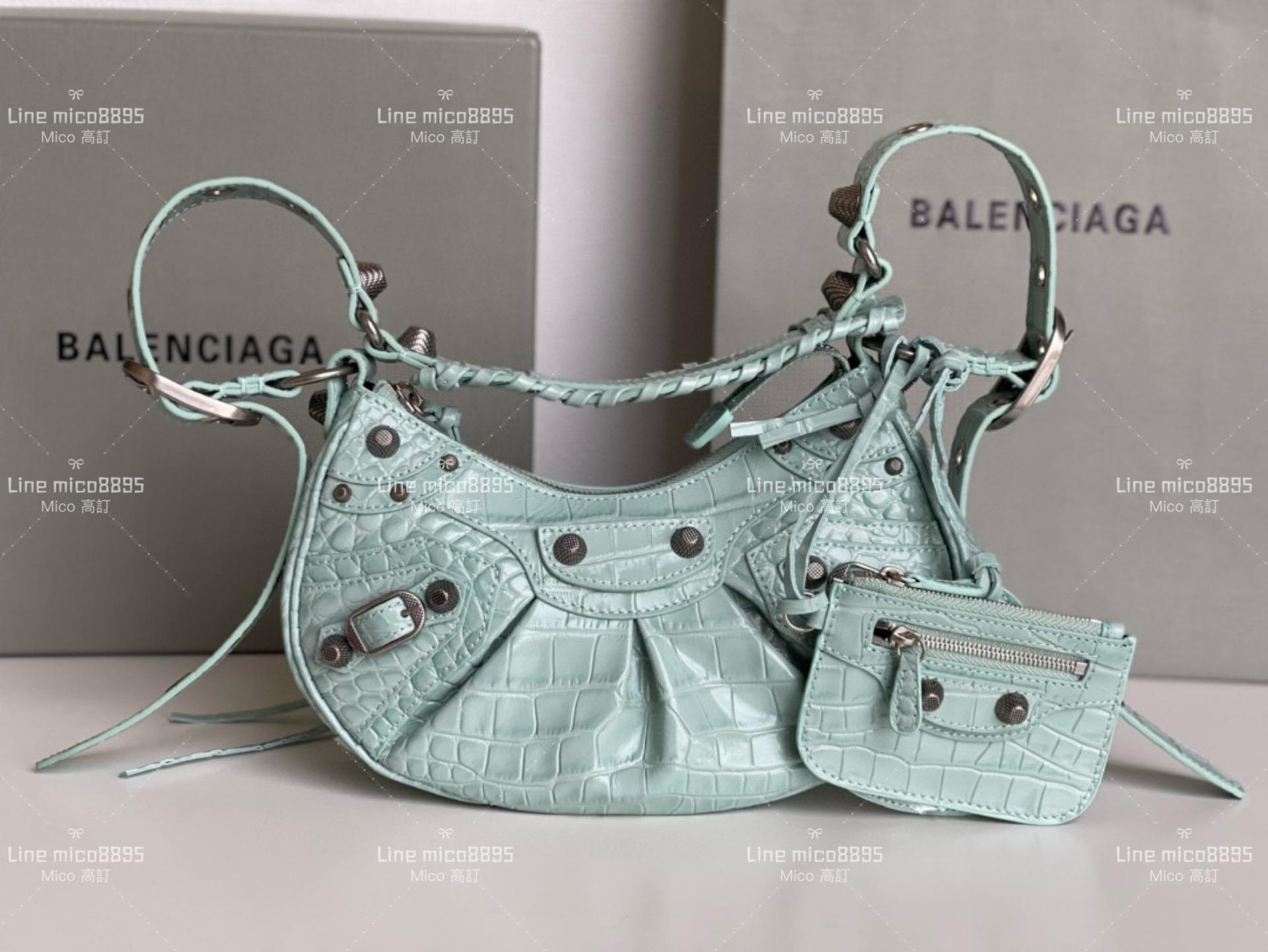 Balenciaga(巴黎世家) 薄荷綠/鱷魚紋 26cm Le Cagole半月包/餃子包/機車包