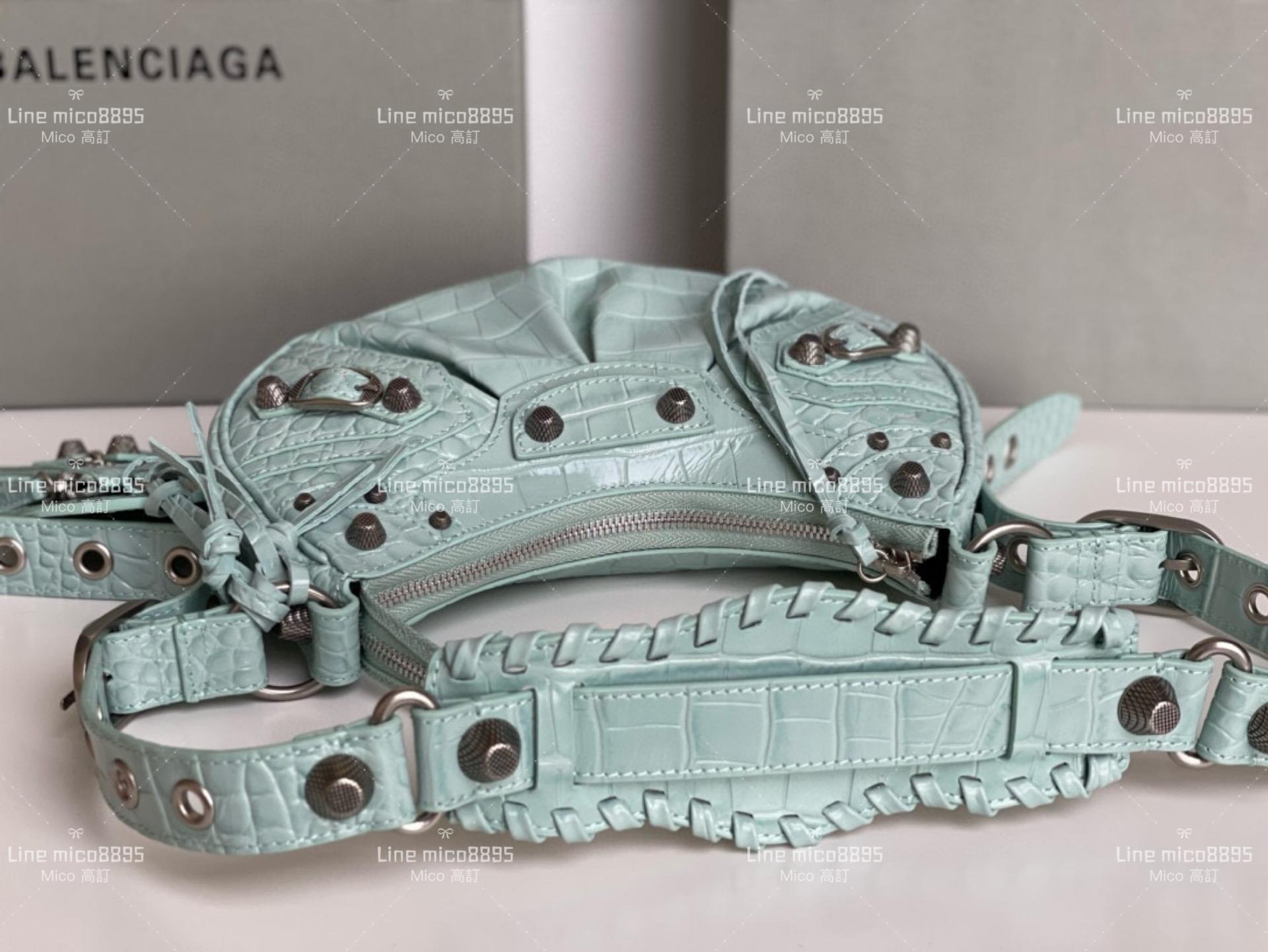 Balenciaga(巴黎世家) 薄荷綠/鱷魚紋 26cm Le Cagole半月包/餃子包/機車包