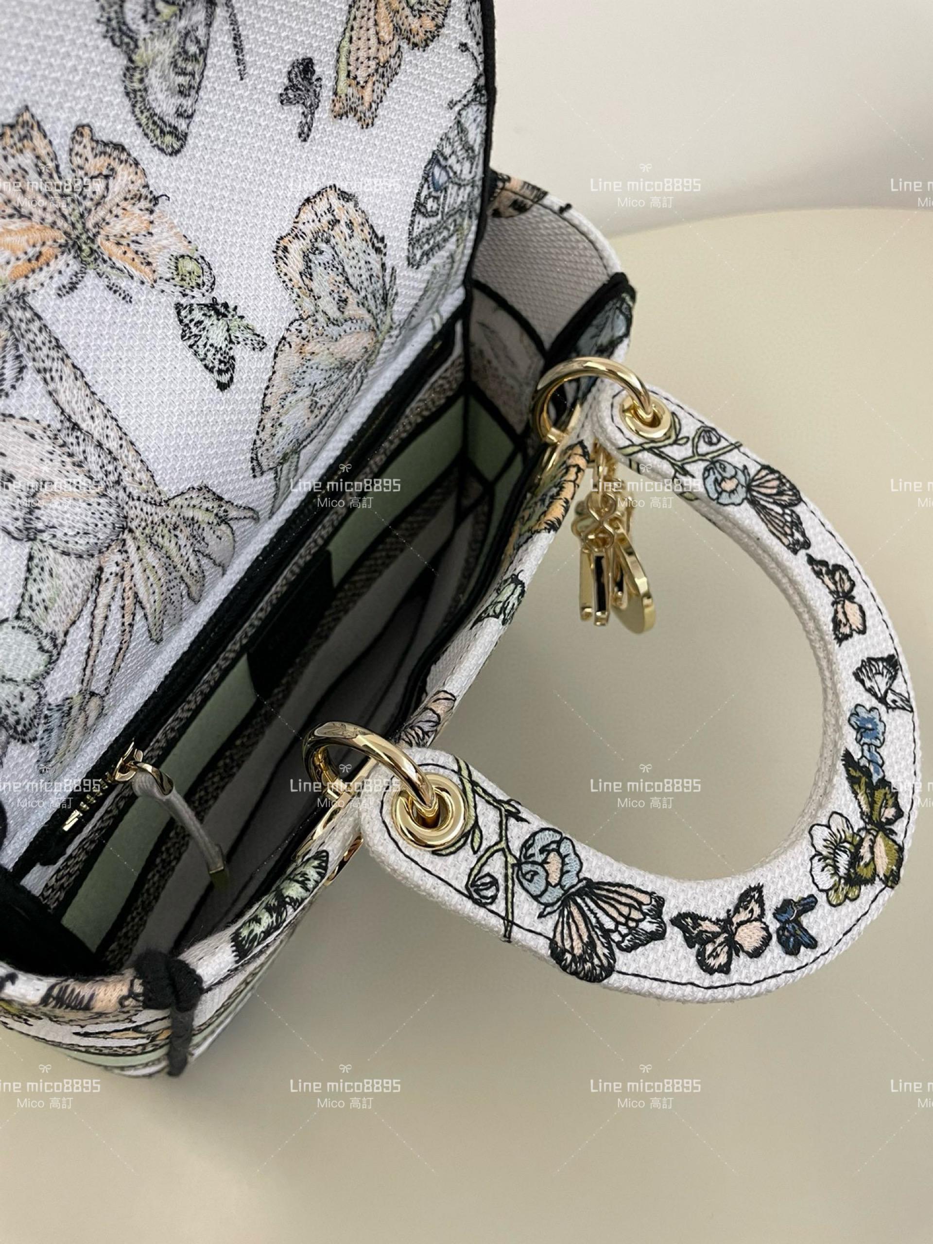 Dior Lady刺繡蝴蝶系列黛妃包 五格 季節款 24cm