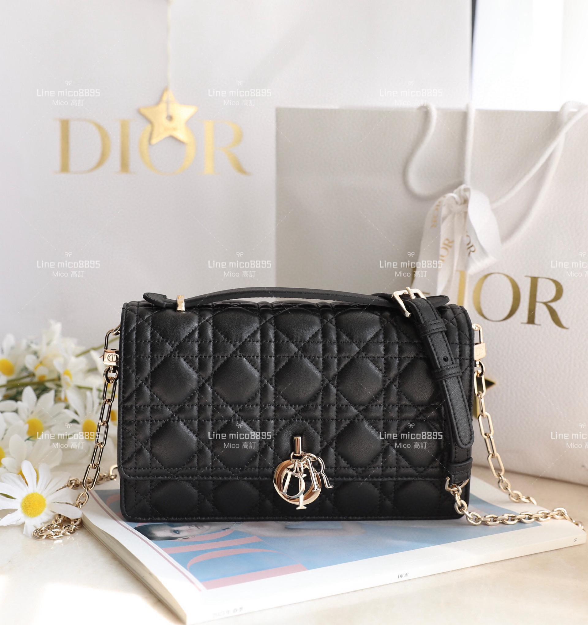 Miss Dior早春系列 黑色小羊皮手提包 斜跨包 24cm