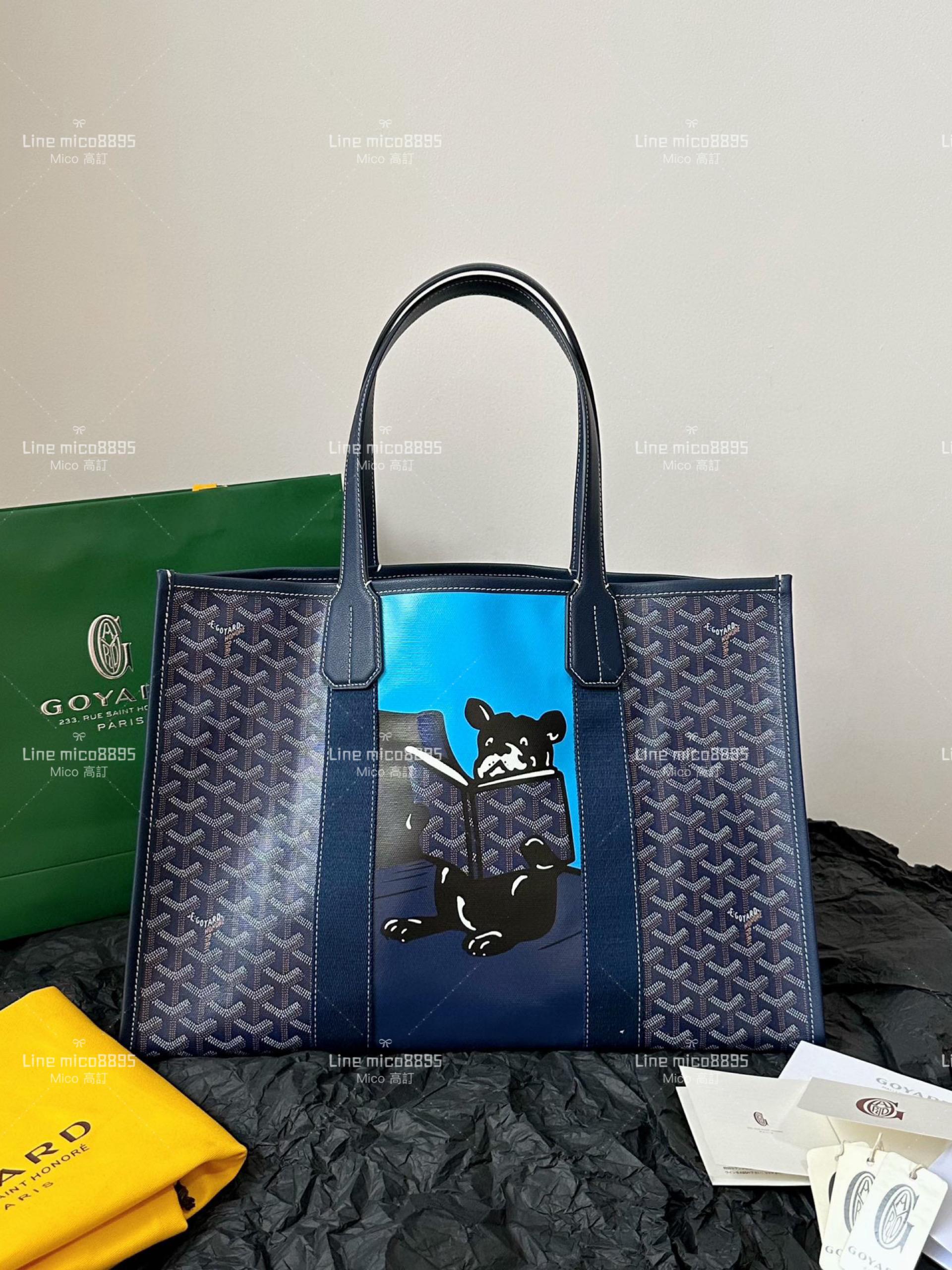 Goyard villette tote彩繪法鬥🐶托特包 深藍 寵物包/通勤包/大包 45cm