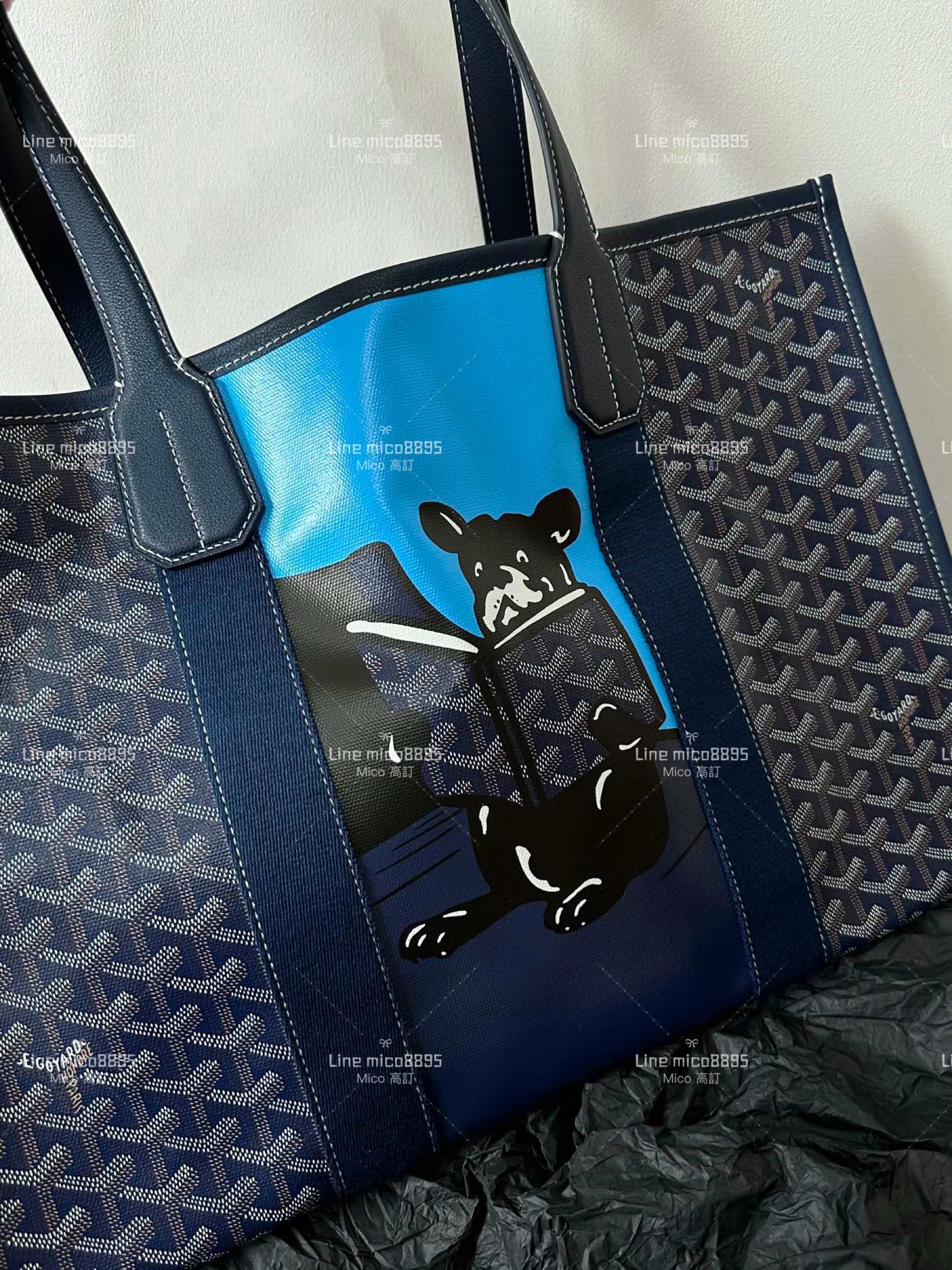 Goyard villette tote彩繪法鬥🐶托特包 深藍 寵物包/通勤包/大包 45cm
