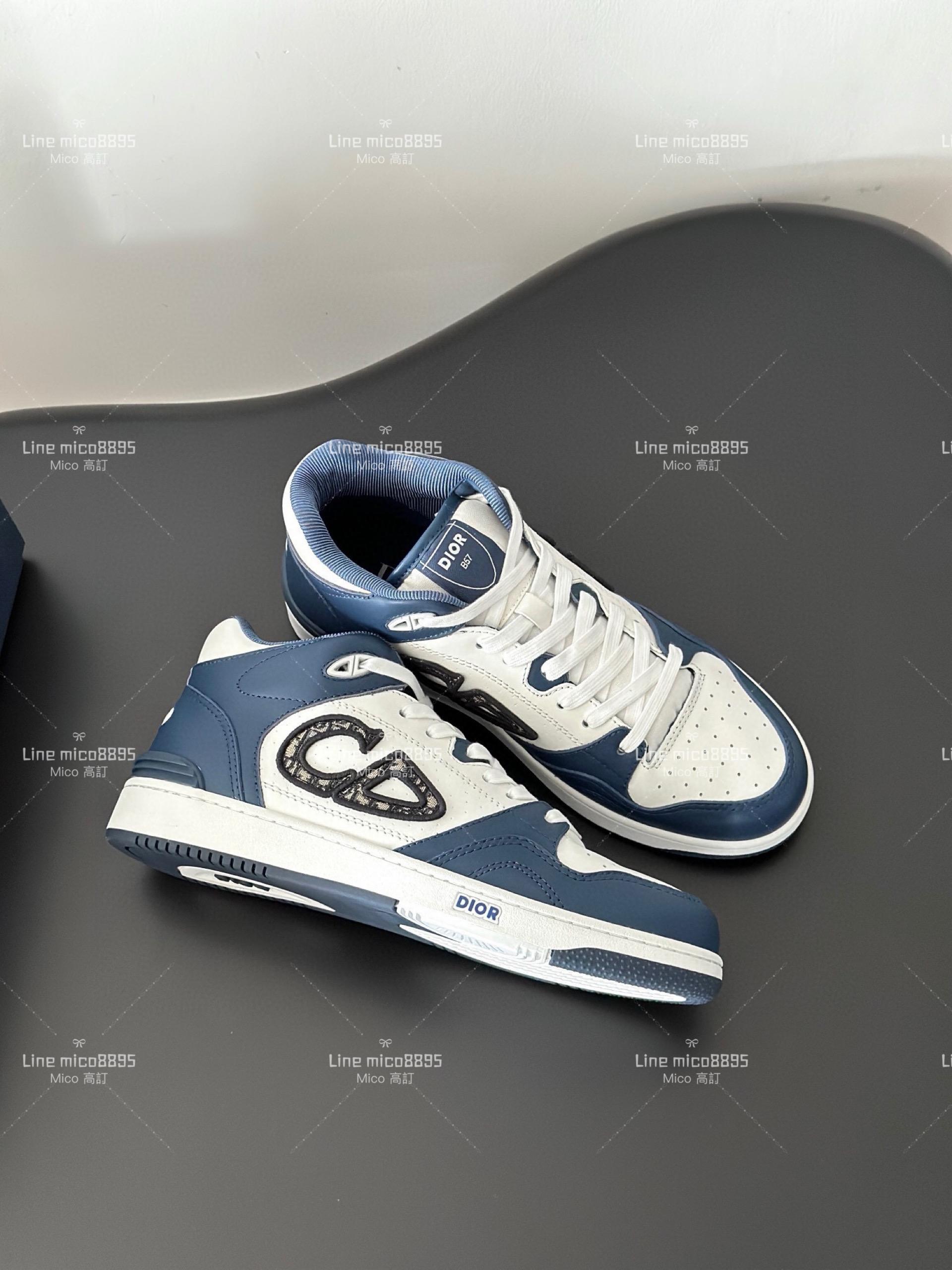 Dior B57系列 深藍x白 情侶款休閒鞋 男鞋/女鞋 女碼35-40 男碼39-45