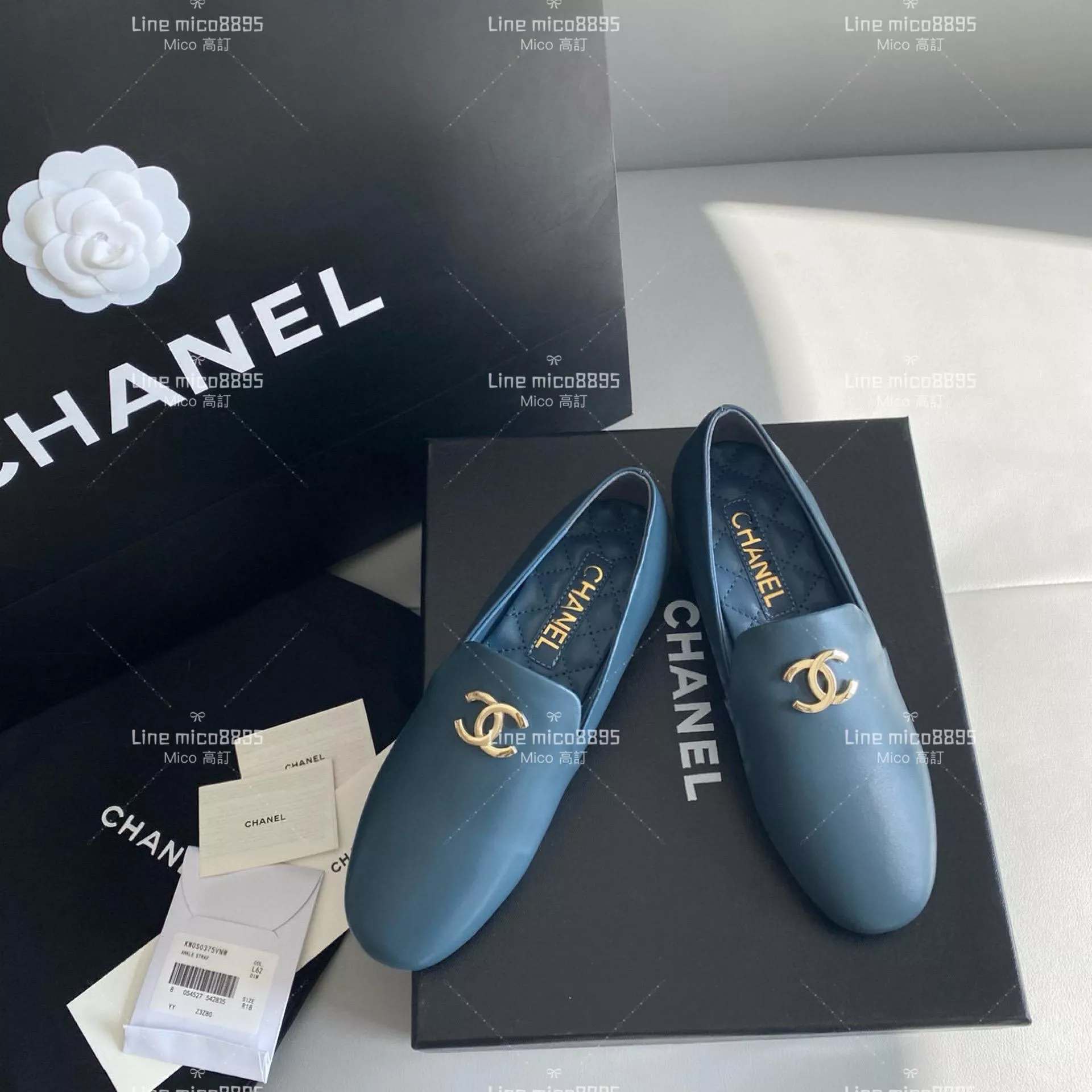 CHANEL 湖水藍小牛皮 復古極簡風 平底樂福鞋/便鞋 35-49