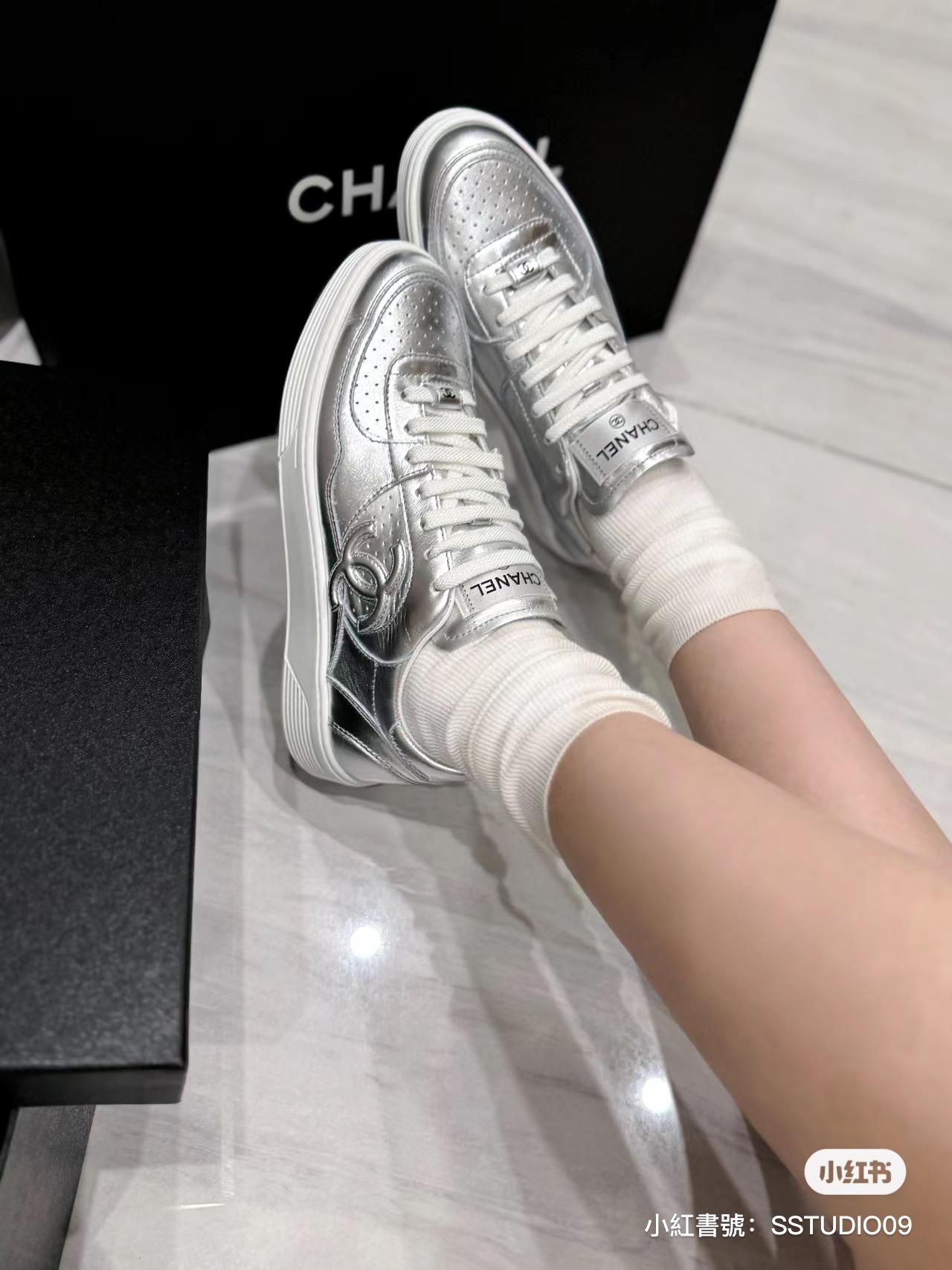 CHANEL 24c 銀色款 銀色休閒板鞋/休閒鞋 新款運動鞋 35-40