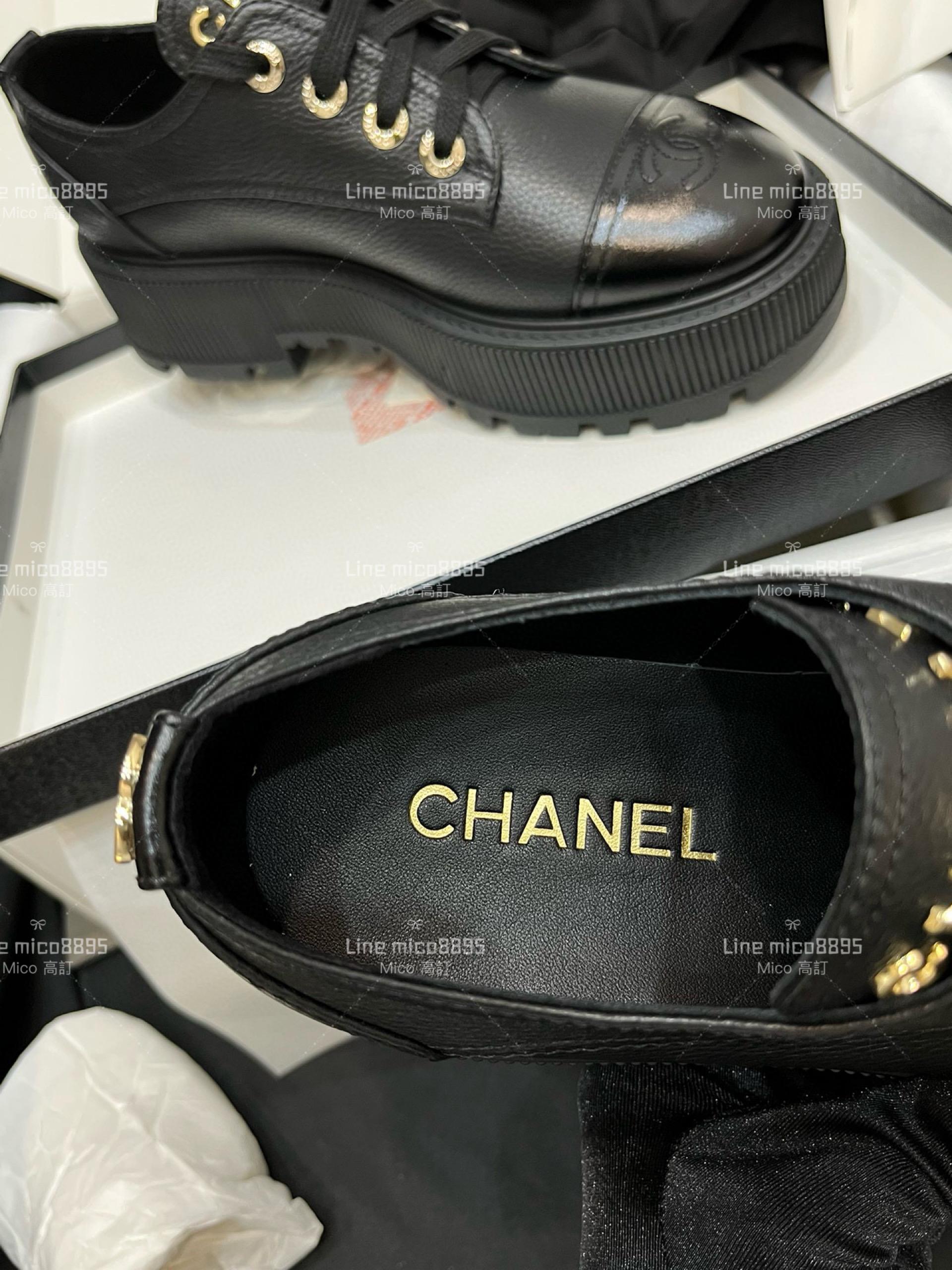 CHANEL 24早春 字母系帶厚底皮鞋 荔枝牛皮厚底鞋 35-40