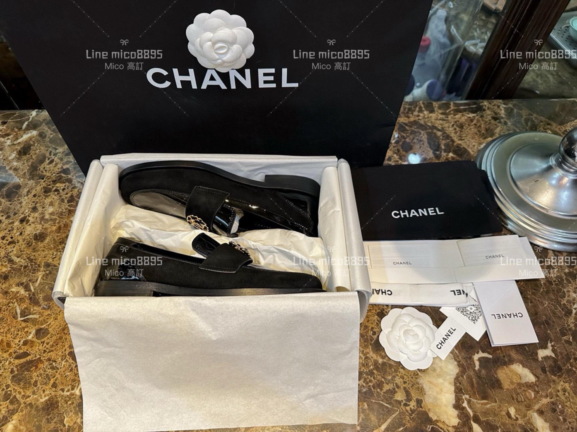 高訂款▫️CHANEL 𝟐𝟐𝐤 黑色漆皮樂福鞋 平底鞋 35-41