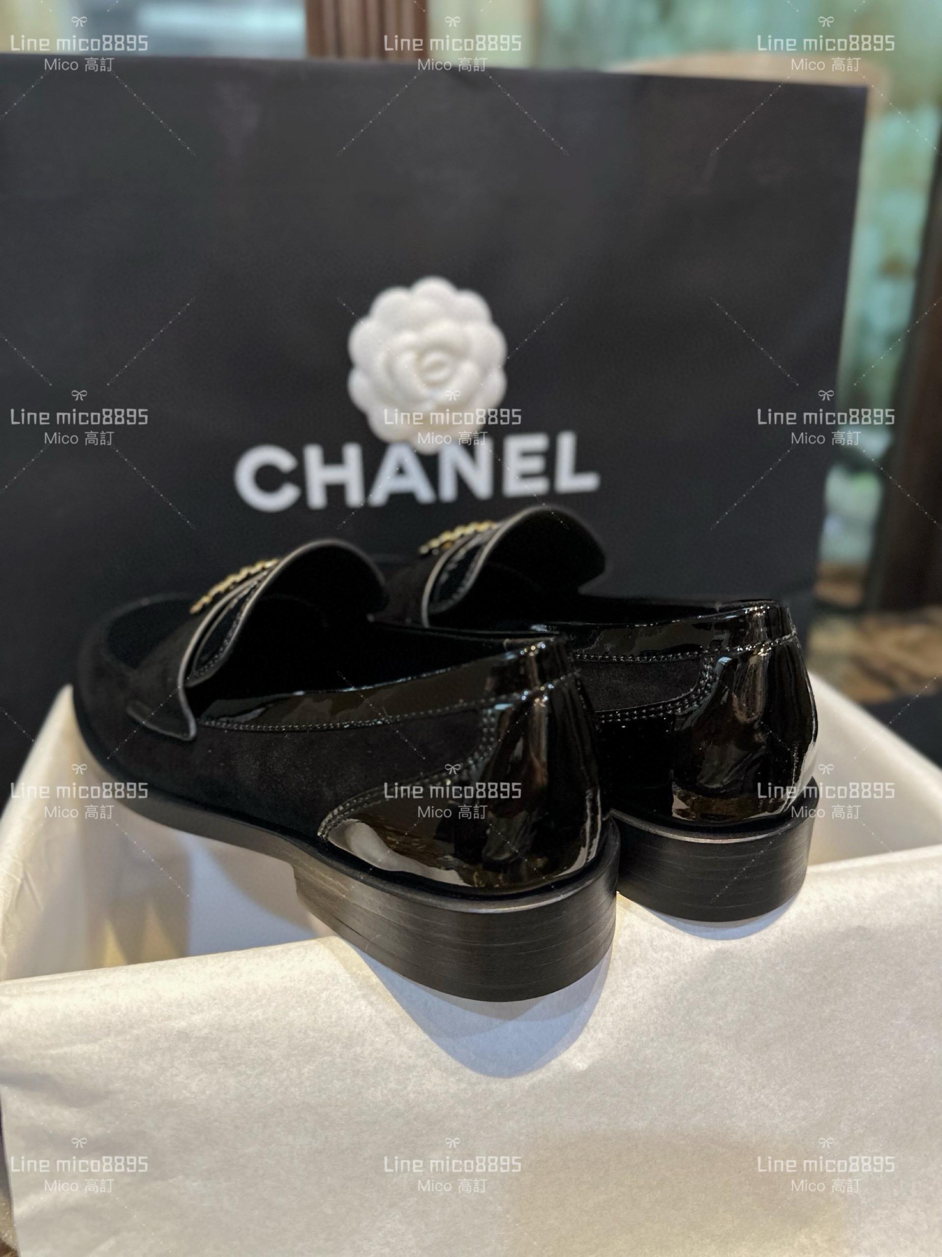 高訂款▫️CHANEL 𝟐𝟐𝐤 黑色漆皮樂福鞋 平底鞋 35-41