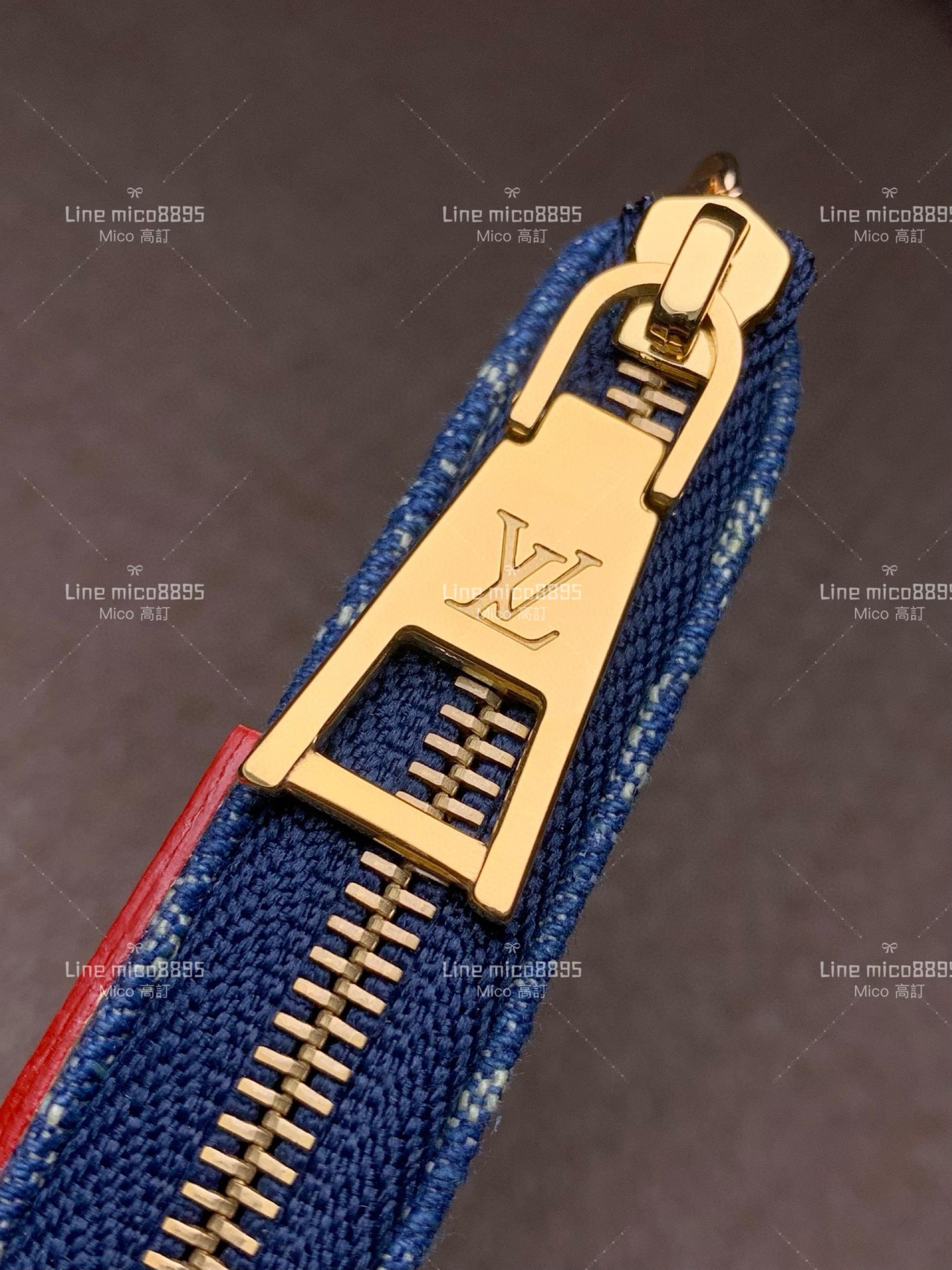 LV 丹寧牛仔 拉鍊鑰匙包/零錢包 M82961藍色