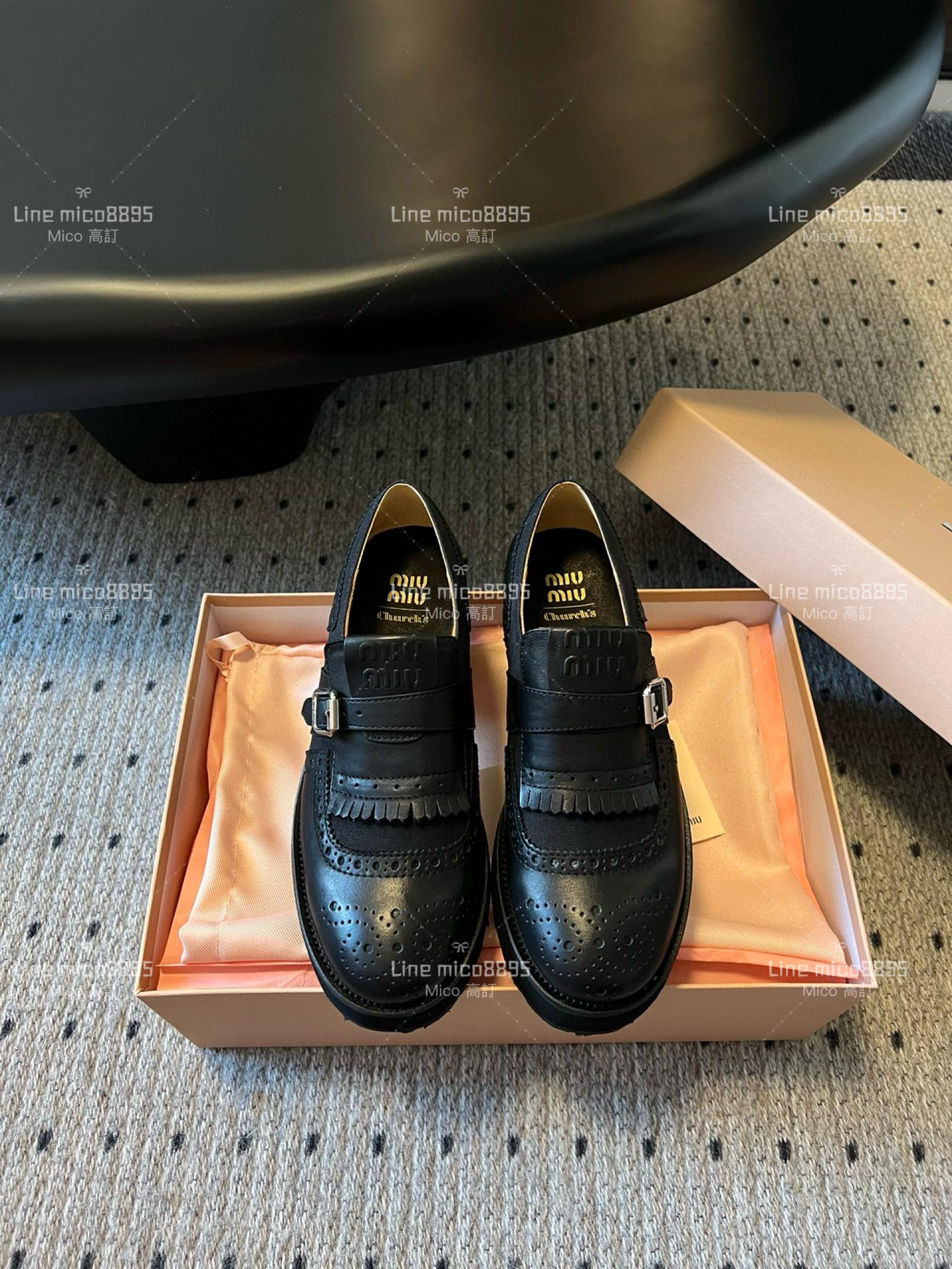 Miumiu xChurch 24/ 春夏 黑色 厚底英倫風格流蘇樂福鞋 35-40