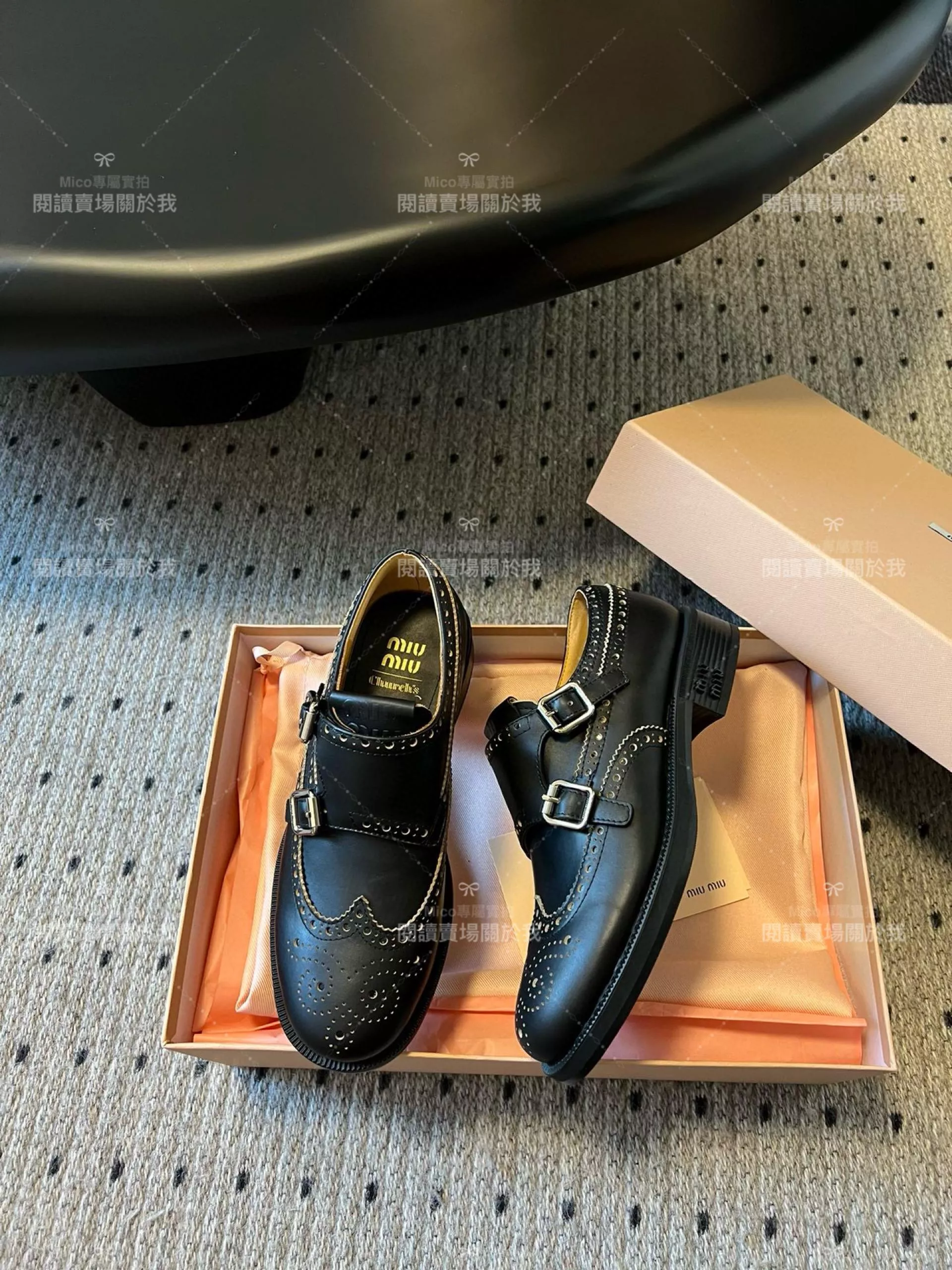 Miumiu x Church‘s 聯名款 擦色黑 英倫風雕花德比鞋 皮鞋 紳士鞋 35-40