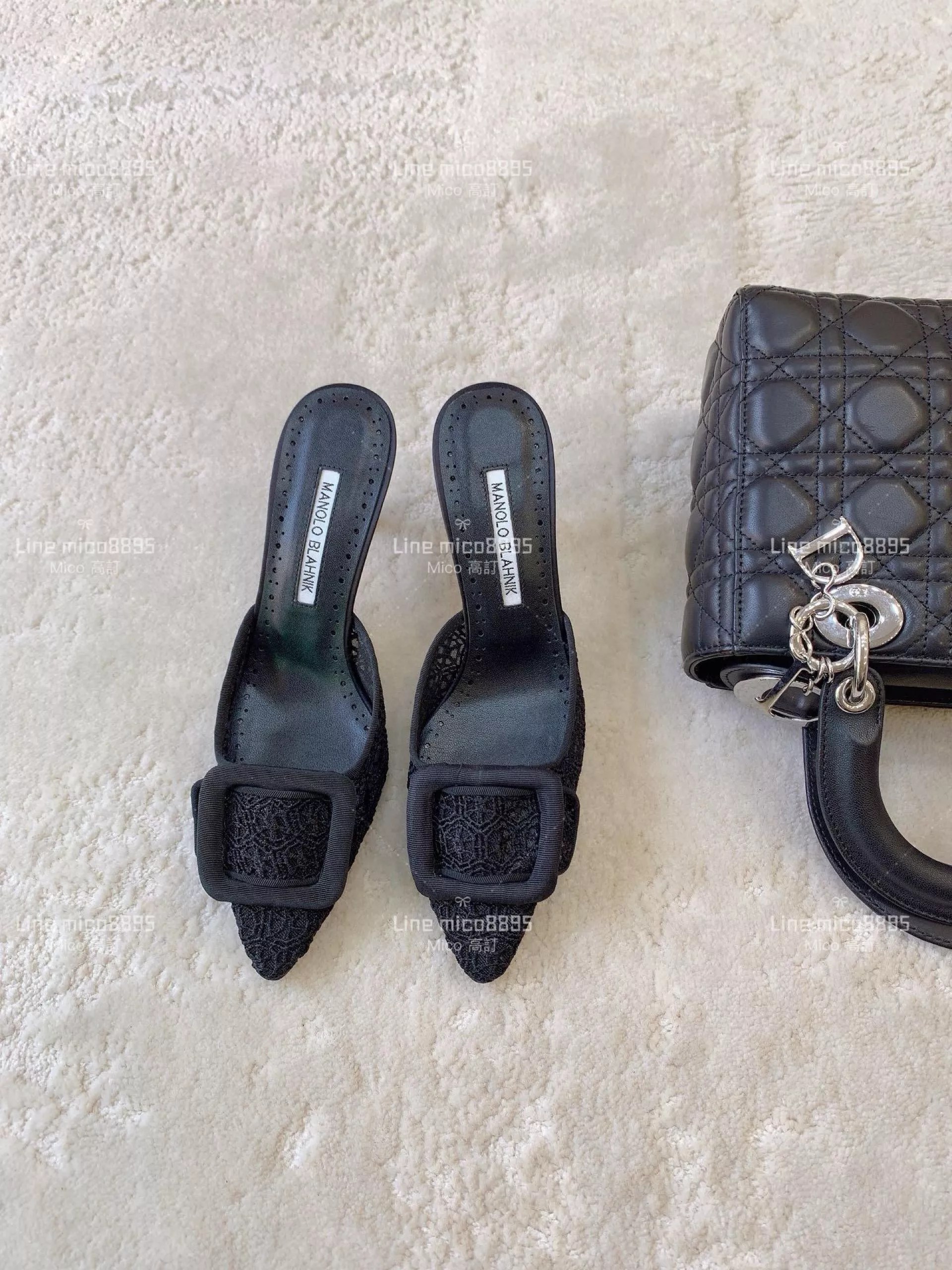 Manolo Blahnik 經典Maysale 系列 黑色蕾絲面 高跟涼鞋 拖鞋 跟鞋 跟高6.5cm 34-42