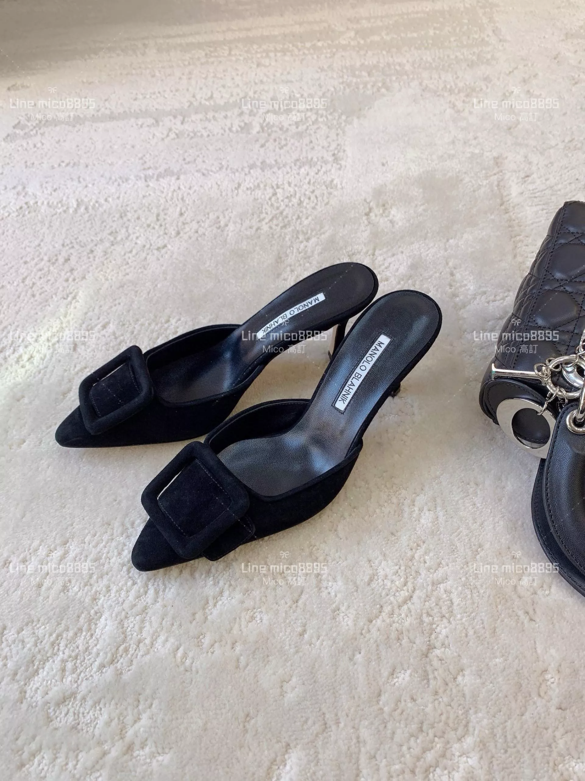 Manolo Blahnik 經典Maysale 系列 麂皮黑 高跟涼鞋 拖鞋 跟鞋 跟高6.5cm 34-42