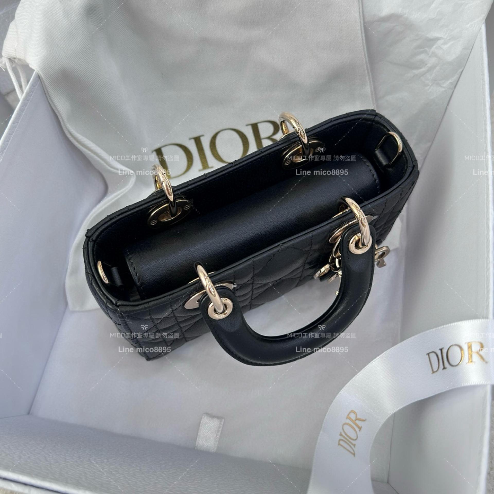 Dior 黑色/羊皮 全鋼五金橫版黛妃包 LADY D-Joy dior 16cm