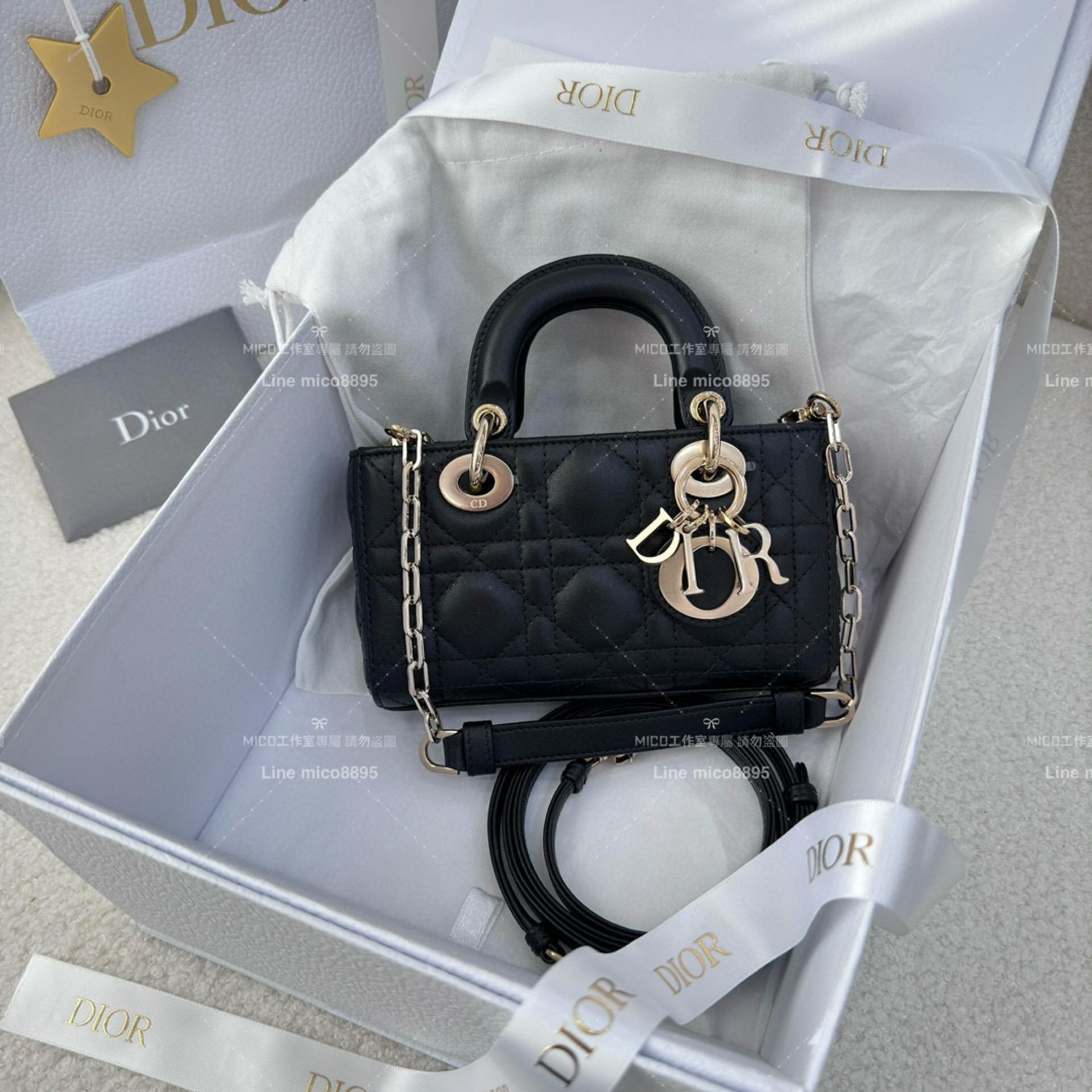 Dior 黑色/羊皮 全鋼五金橫版黛妃包 LADY D-Joy dior 16cm