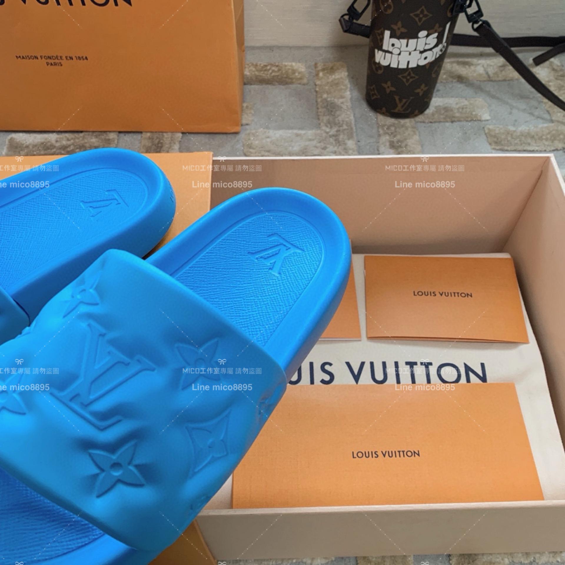 LV  Louis Vuitton ｜情侶款 🧑‍🤝‍🧑 Waterfront系列 藍色老花壓紋款 沙灘拖鞋 36-45