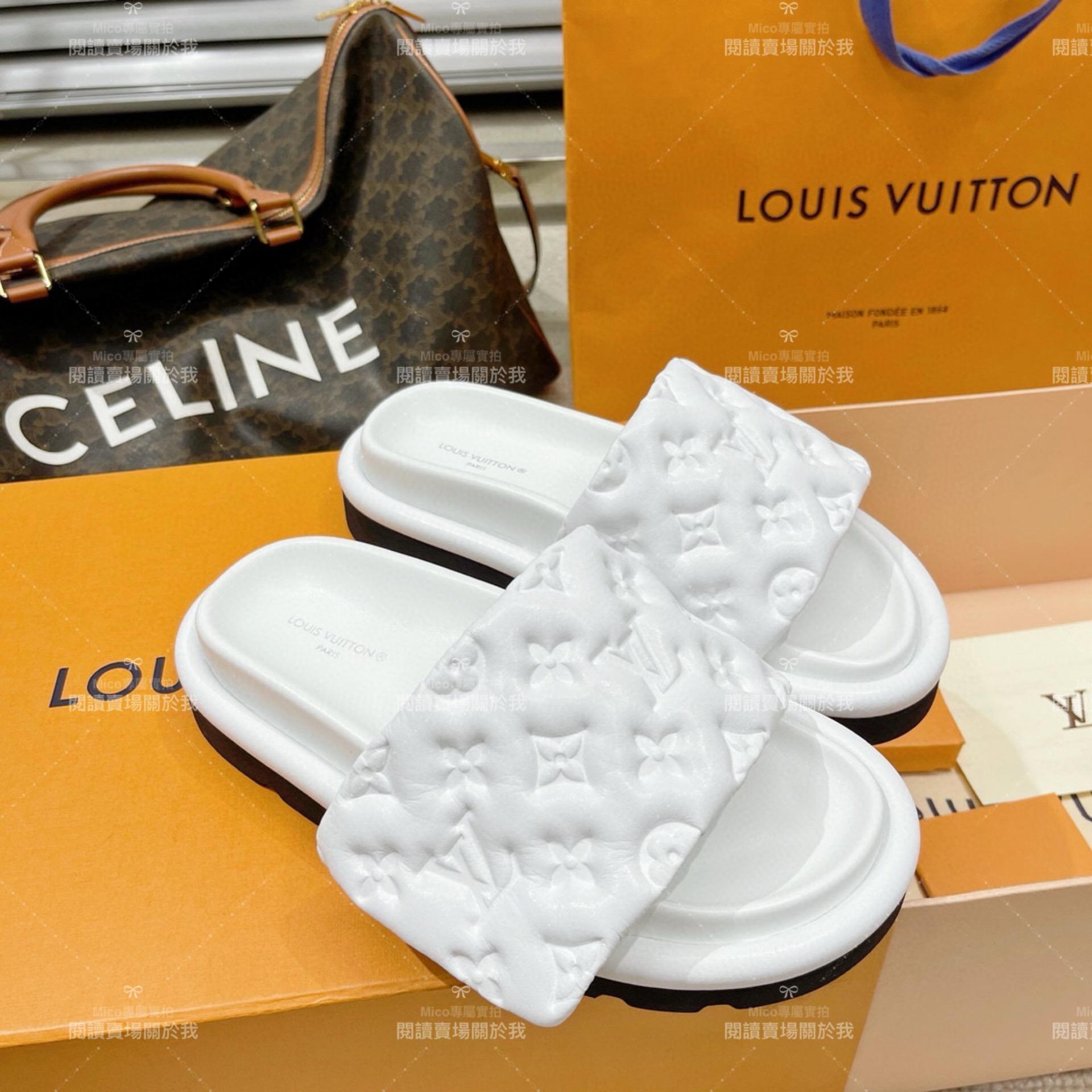 LV  Louis Vuitton ｜Pool Pillow Comfort 必入系列 白色魔術貼壓紋拖鞋 女鞋 35-41