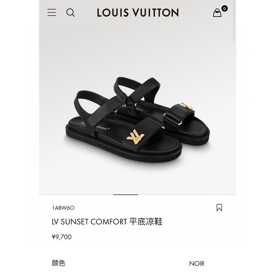 LV  Louis Vuitton ｜Sunset comfort系列 黑色皮革平底涼鞋 35-40