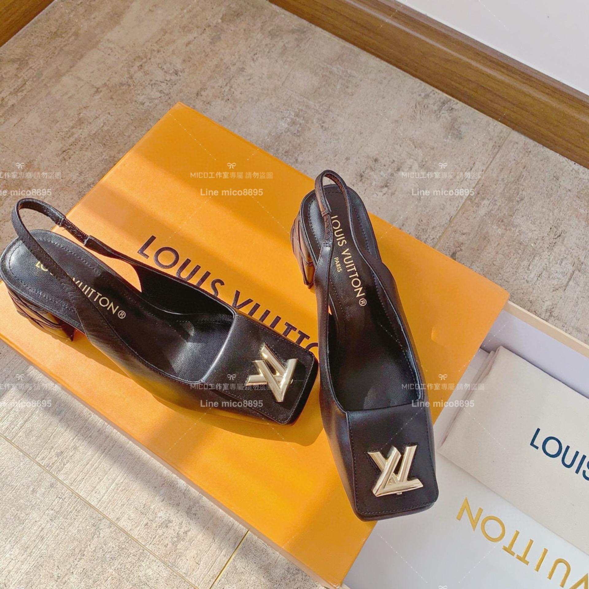 LV Shake系列 黑色羊皮繫帶高跟單鞋 鞋跟菱格紋設計 跟高5.5cm 35-40