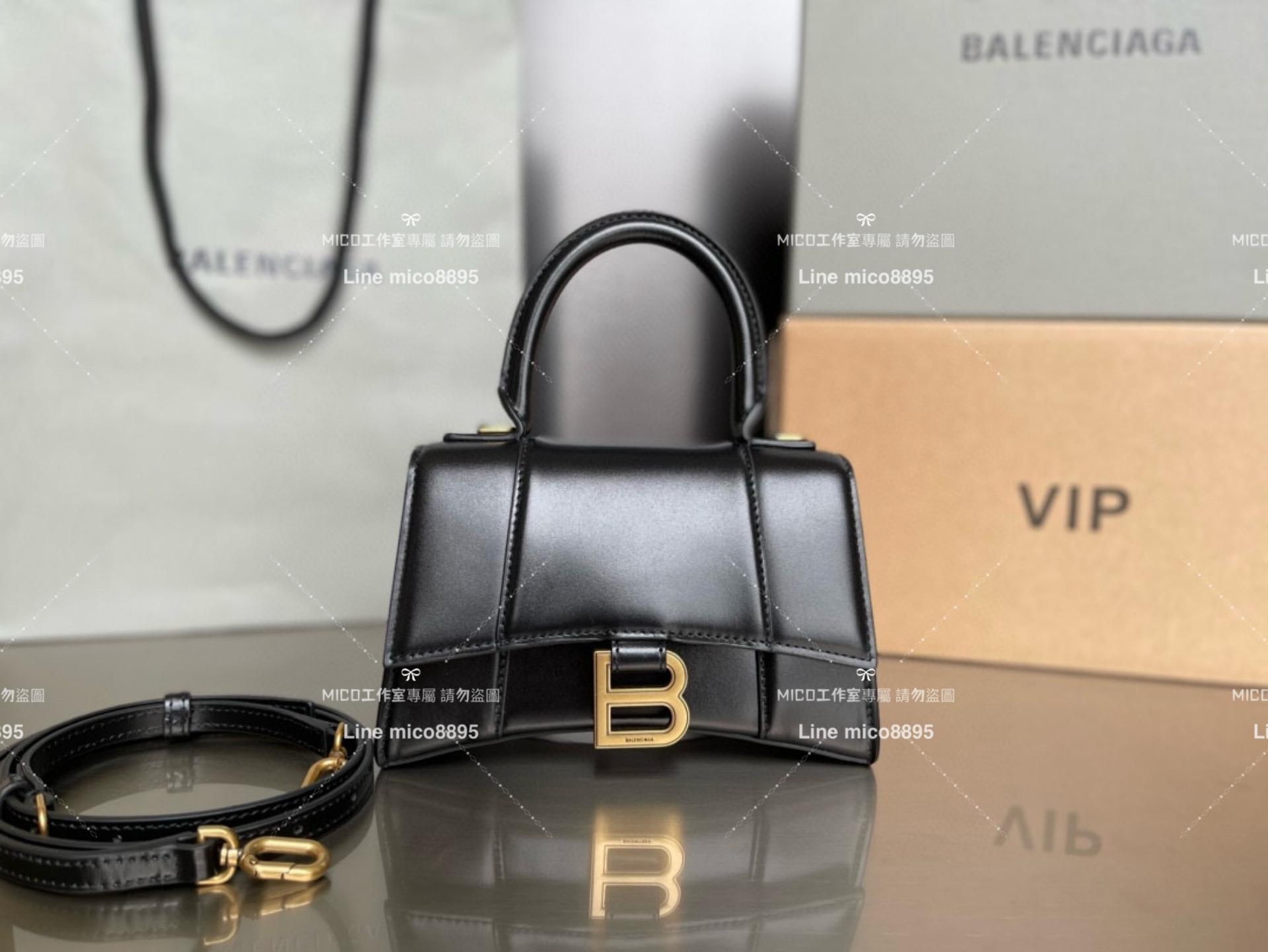 Balenciaga 平紋黑色金釦 搭配小羊皮內裏 沙漏包 XS 19cm
