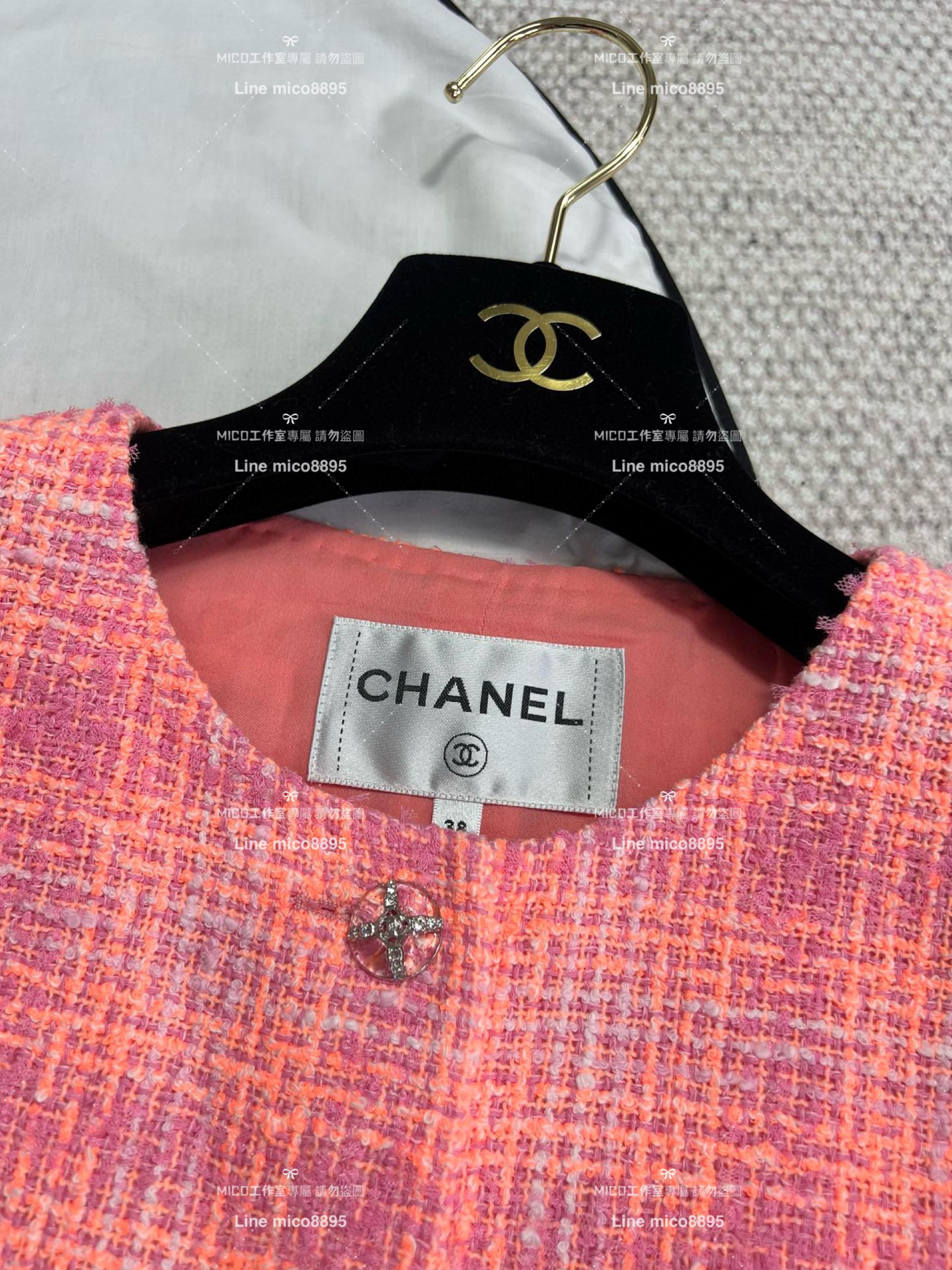 CHANEL 高訂服飾｜CHANEL 24C橘粉色編織毛呢 呢料外套 36.38.40