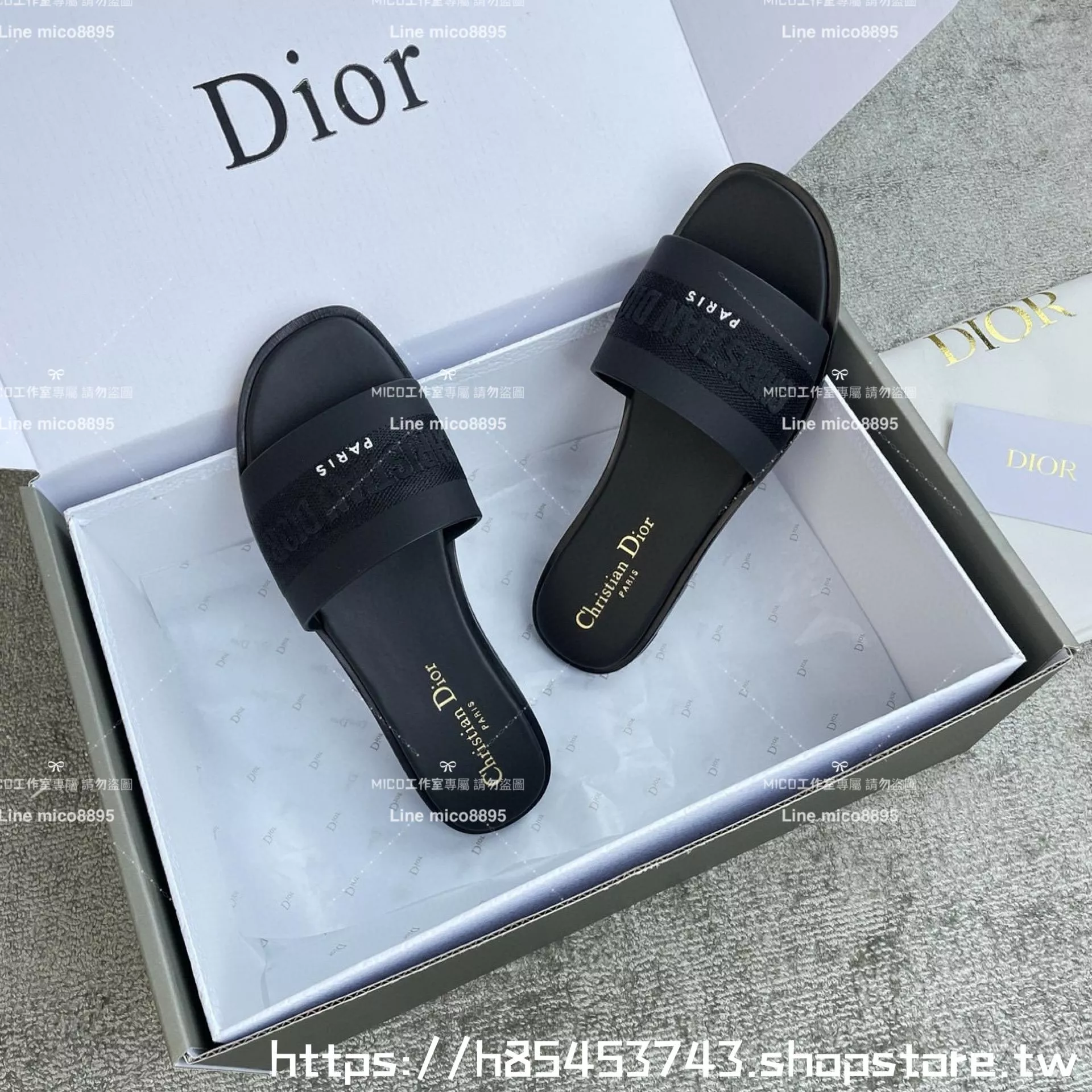 Dior 迪奧 黑色 全皮拼接刺繡平底字母拖鞋 女鞋 鞋碼：35-39 （40 41 42定制不退換）