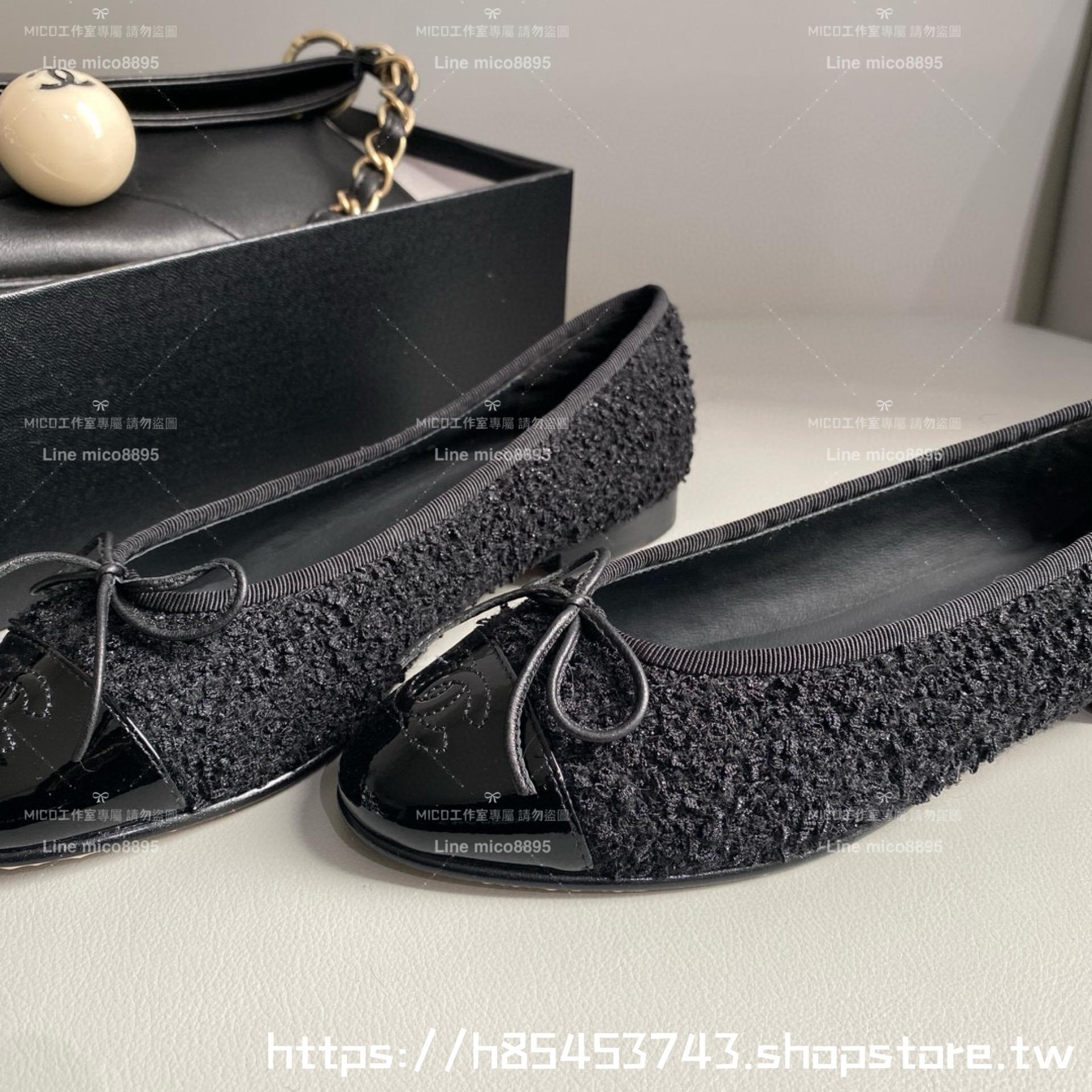 CHANEL 小香 經典款芭蕾舞鞋 呢料黑拼漆皮 平底鞋/女鞋 Size：35-39（34.40.41.42定做不退换）