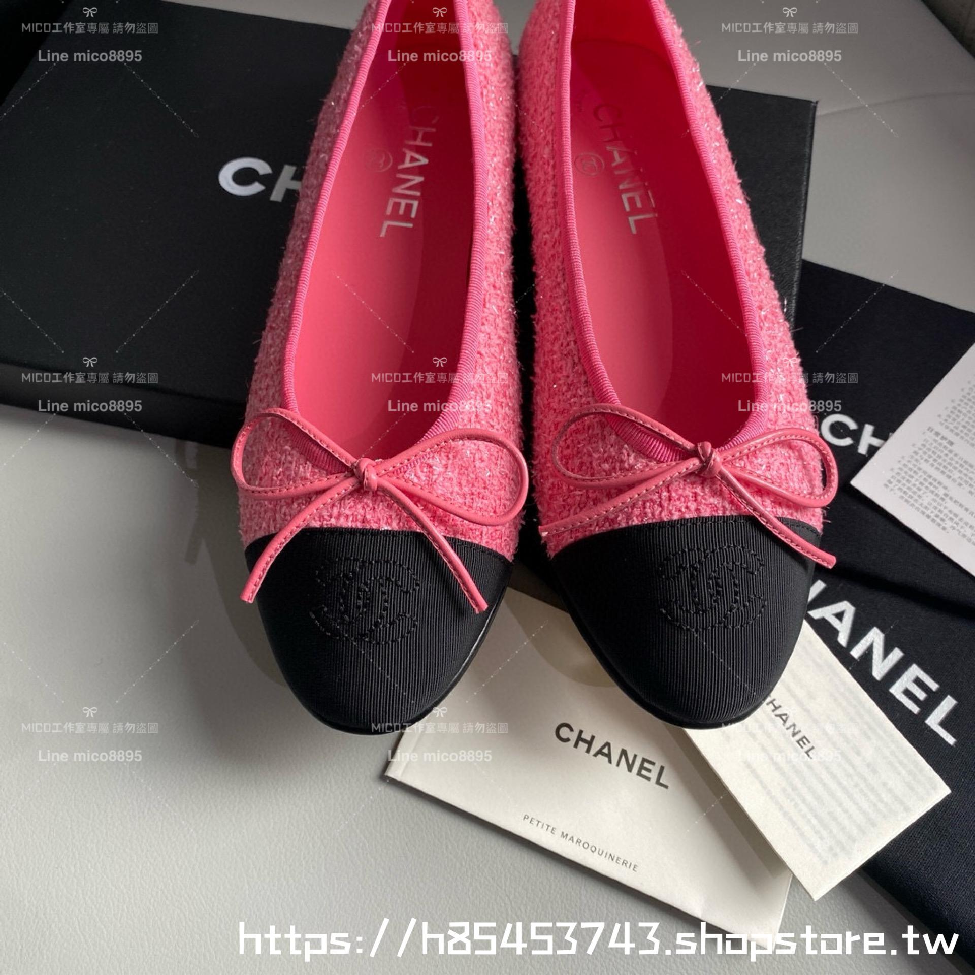 CHANEL 小香 經典款芭蕾舞鞋 桃粉色毛呢 平底鞋/女鞋 Size：35-39（34.40.41.42定做不退换）