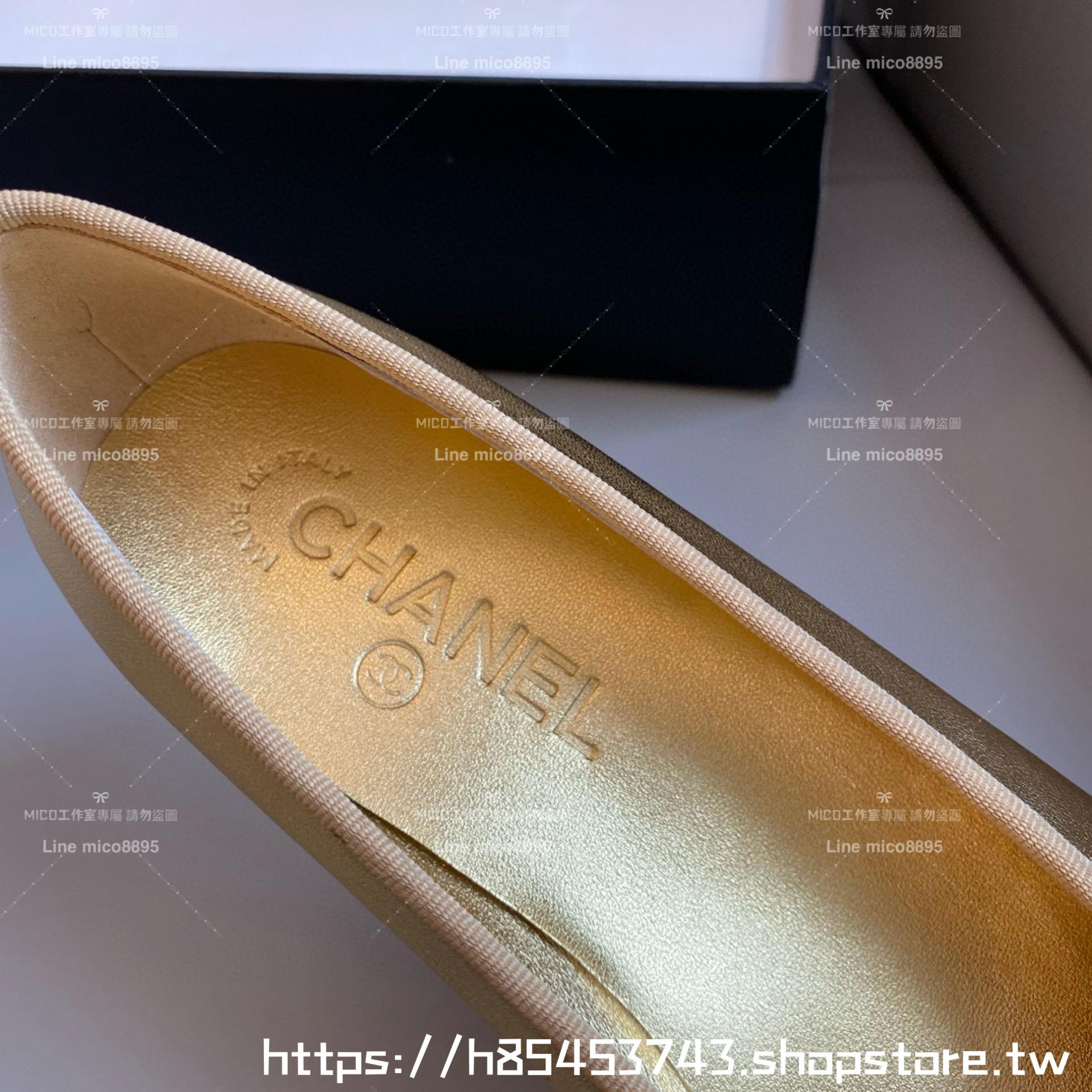 CHANEL 小香 經典款芭蕾舞鞋 金色羊皮/布黑 平底鞋/女鞋 Size：35-39（34.40.41.42定做不退换）