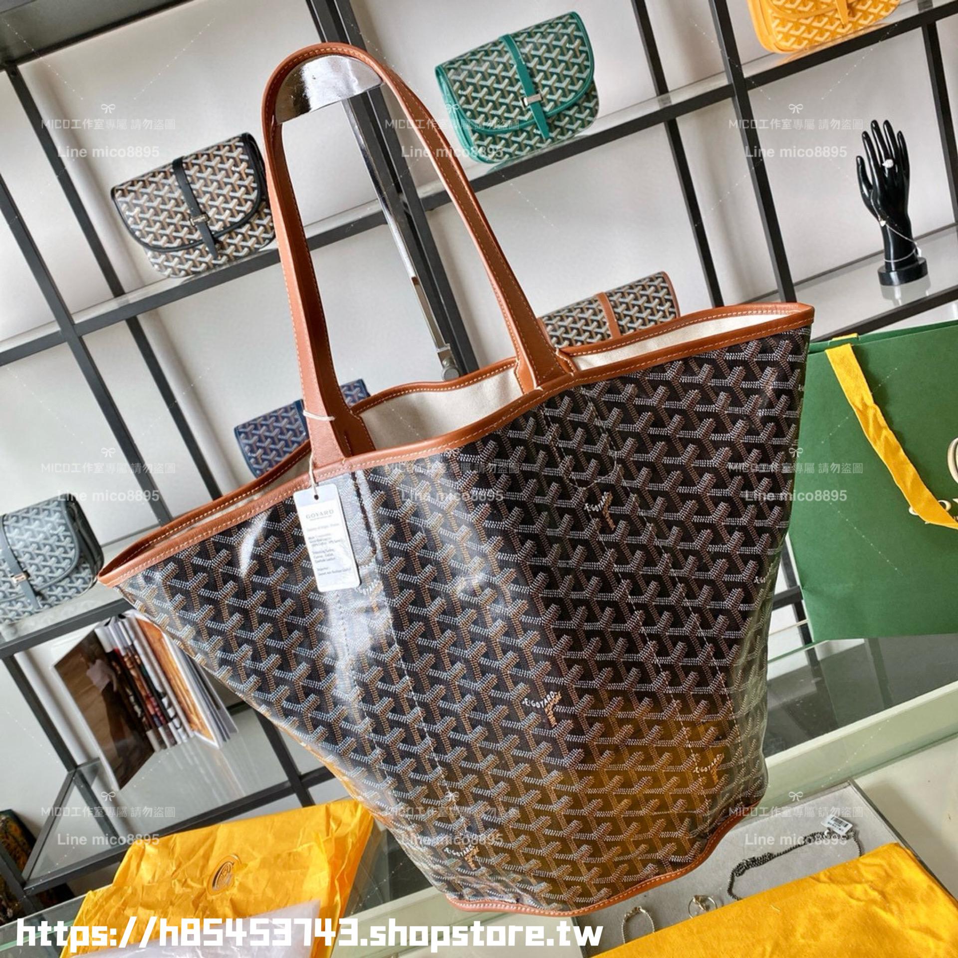 Goyard 雙面款 焦糖色 帆布購物袋 拼接logo沙灘包 單肩手提女包