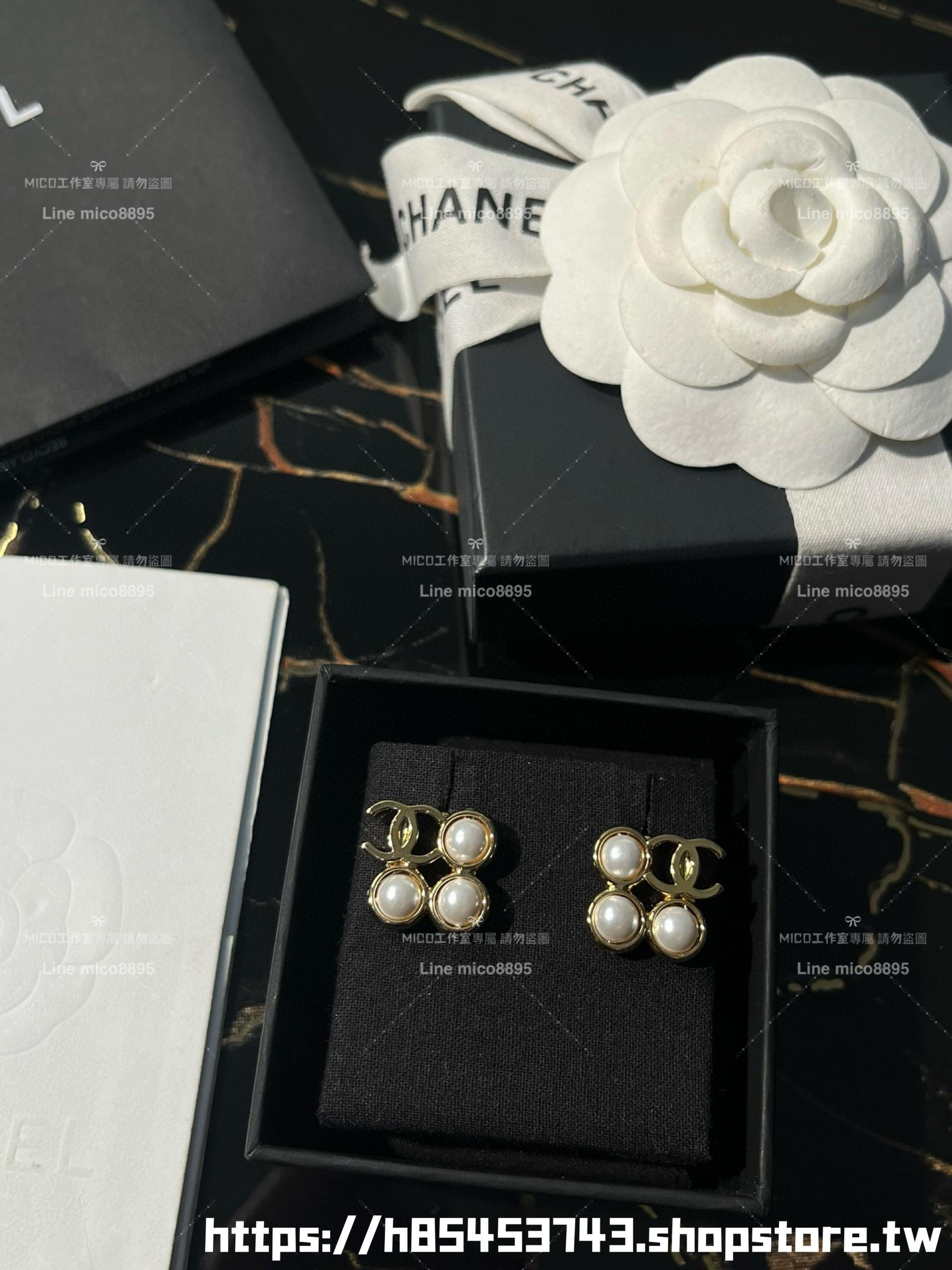 Chanel 小香 珍珠款 滾動透明珠珠雙C金屬水波紋耳環