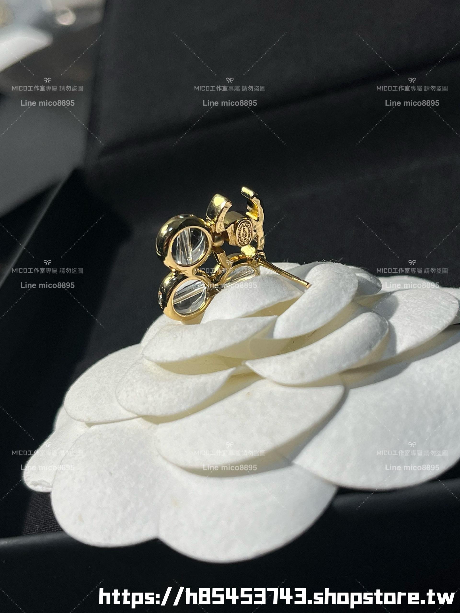 Chanel 小香 透明款 滾動透明珠珠雙C金屬水波紋耳環