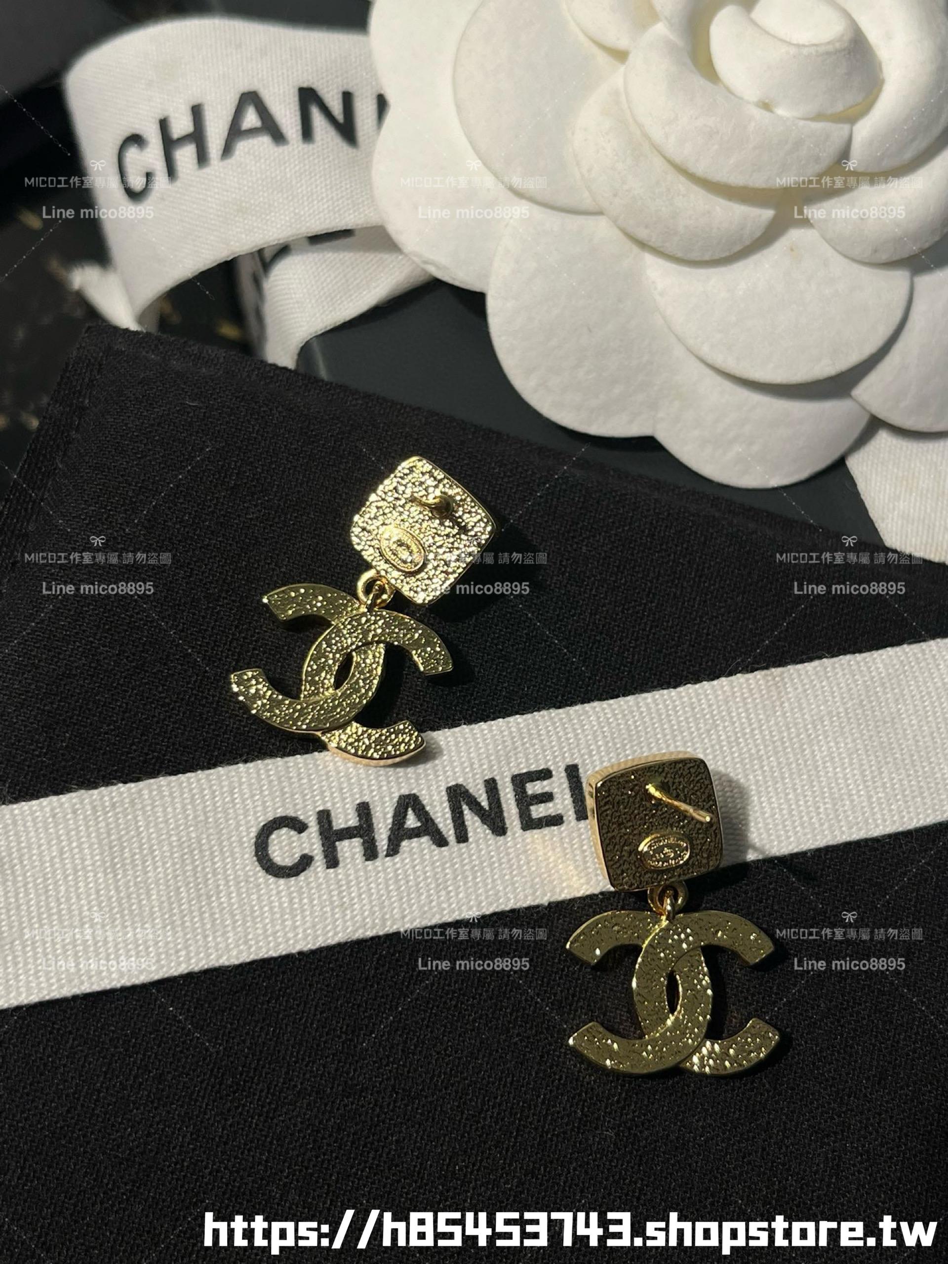 Chanel 小香 焦糖咖啡色寶石 雙C耳環
