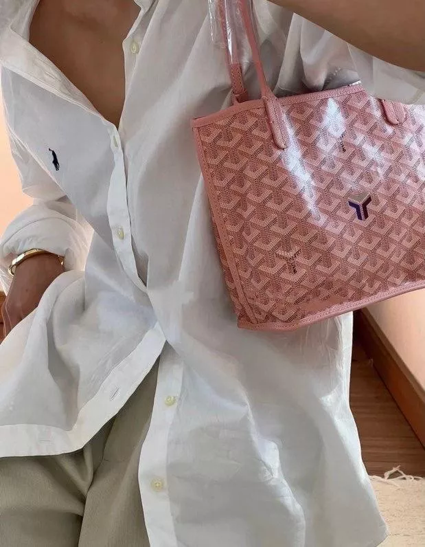 GOYARD 粉色 雙面可用 tote Anjou mini bag 帆布及皮革雙面可用迷你手提包 20cm