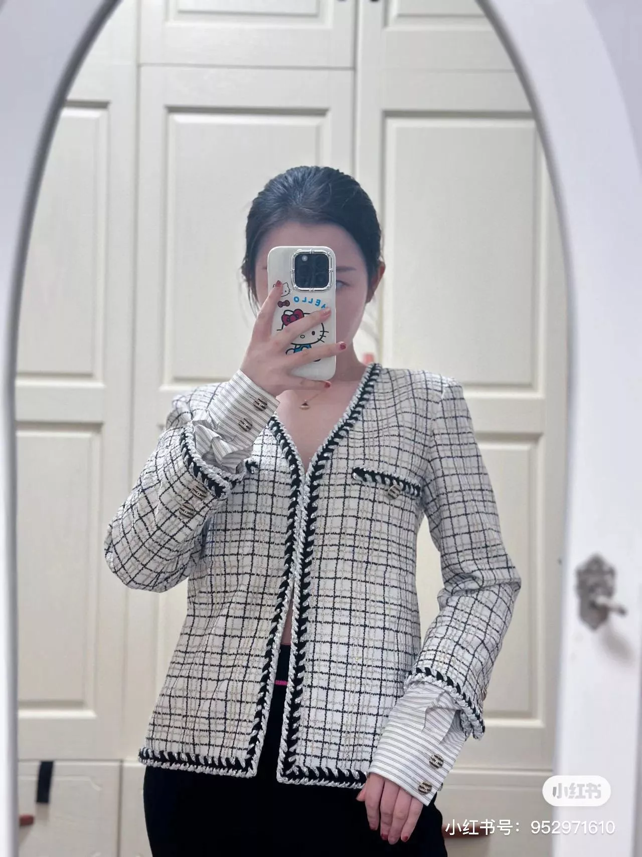高訂服飾｜CHANEL 24C 黑白格紋襯衫袖外套 36.38.40
