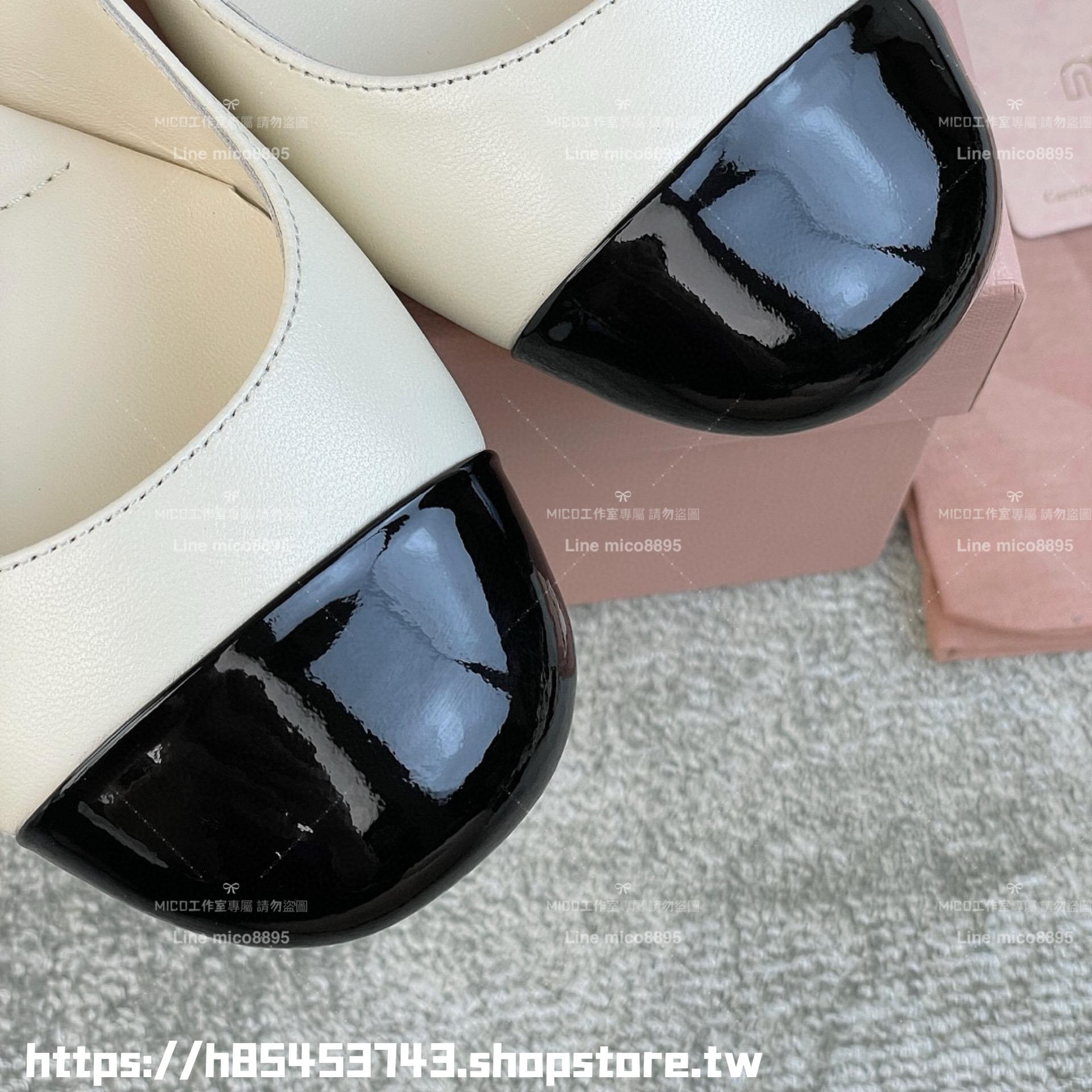 MiuMiu 皮革白 復古可愛微方頭珍珠繫帶後空涼鞋 瑪麗珍 4.5cm 35-39